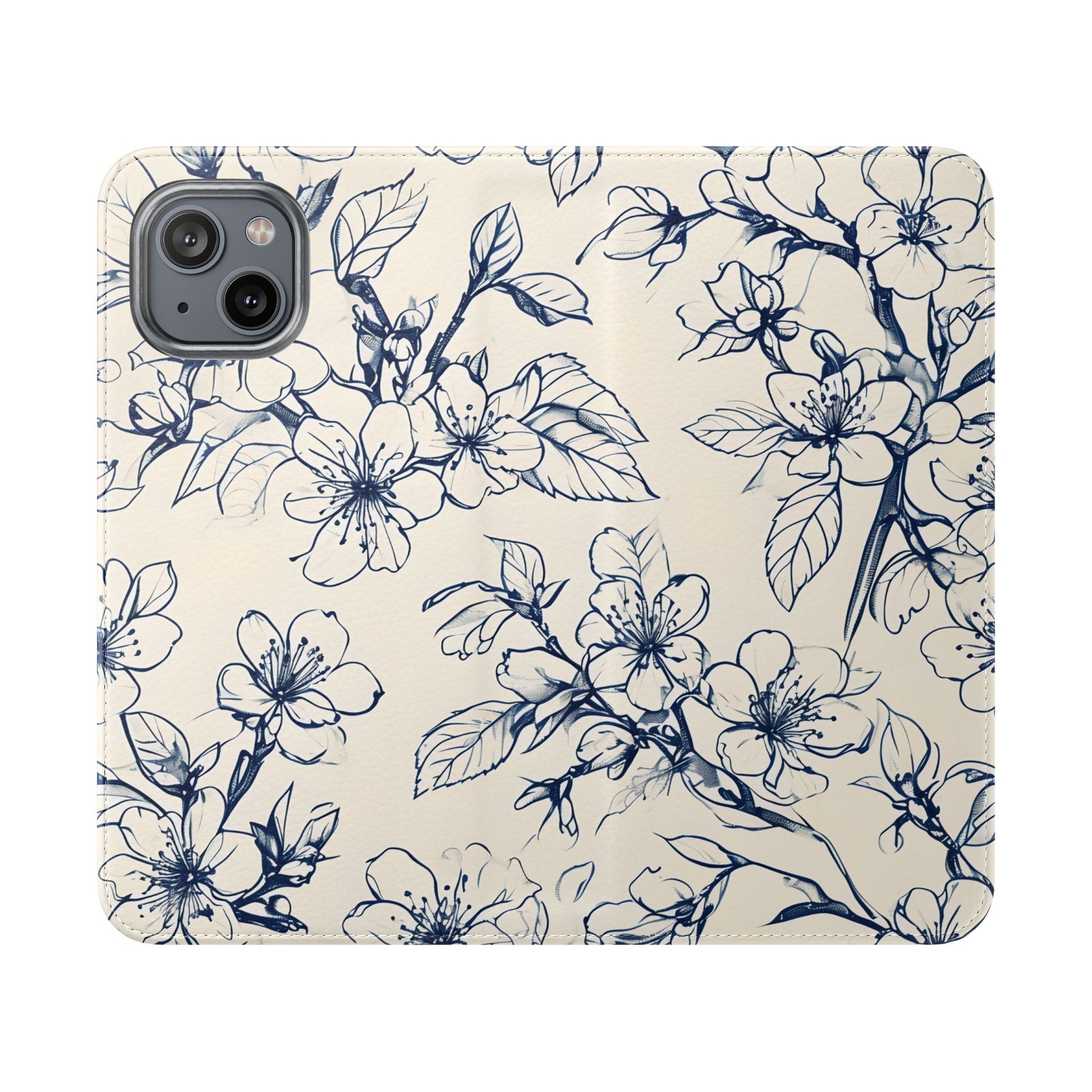 Blossom Sketch - Minimalist Floral Flip Phone Case for iPhone 14