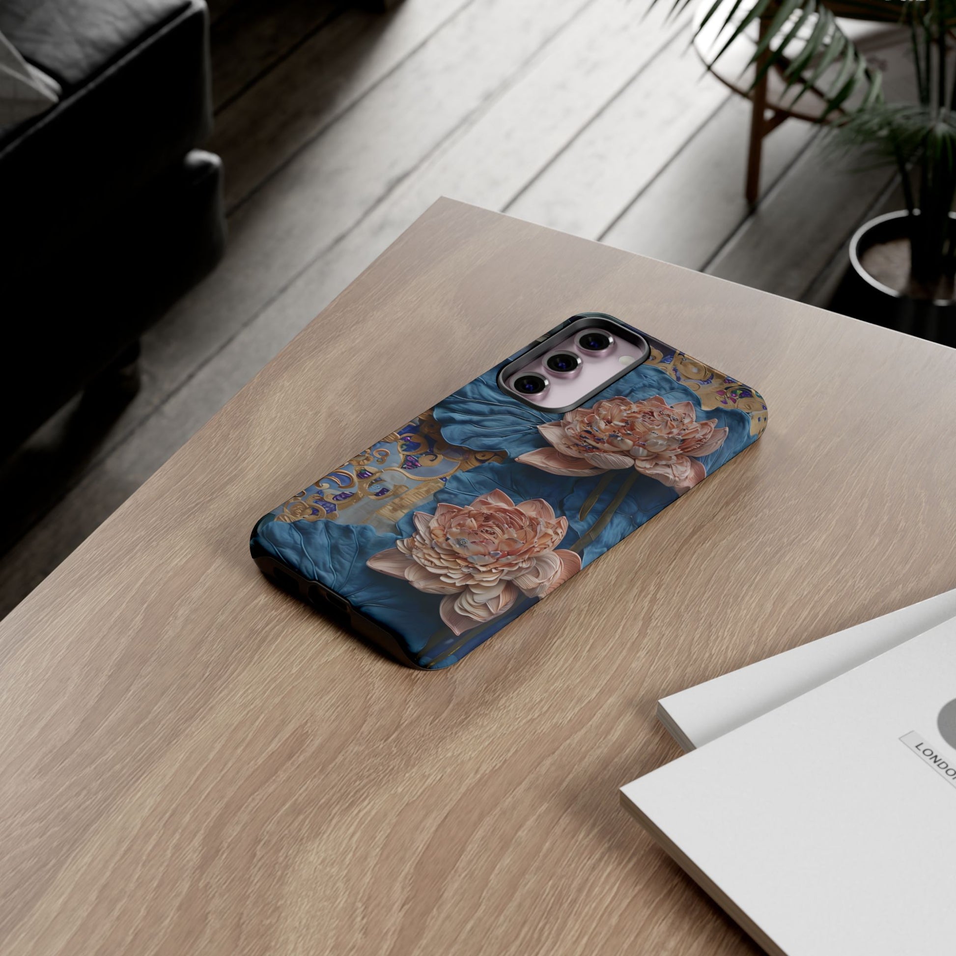 Peony Midnight Tapestry - Samsung Galaxy S23 Plus - Elegant Blue & Blush Artful Phone Cover