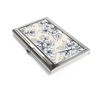 Blossom Sketch blue botanical sketch design business card holder closed angled view