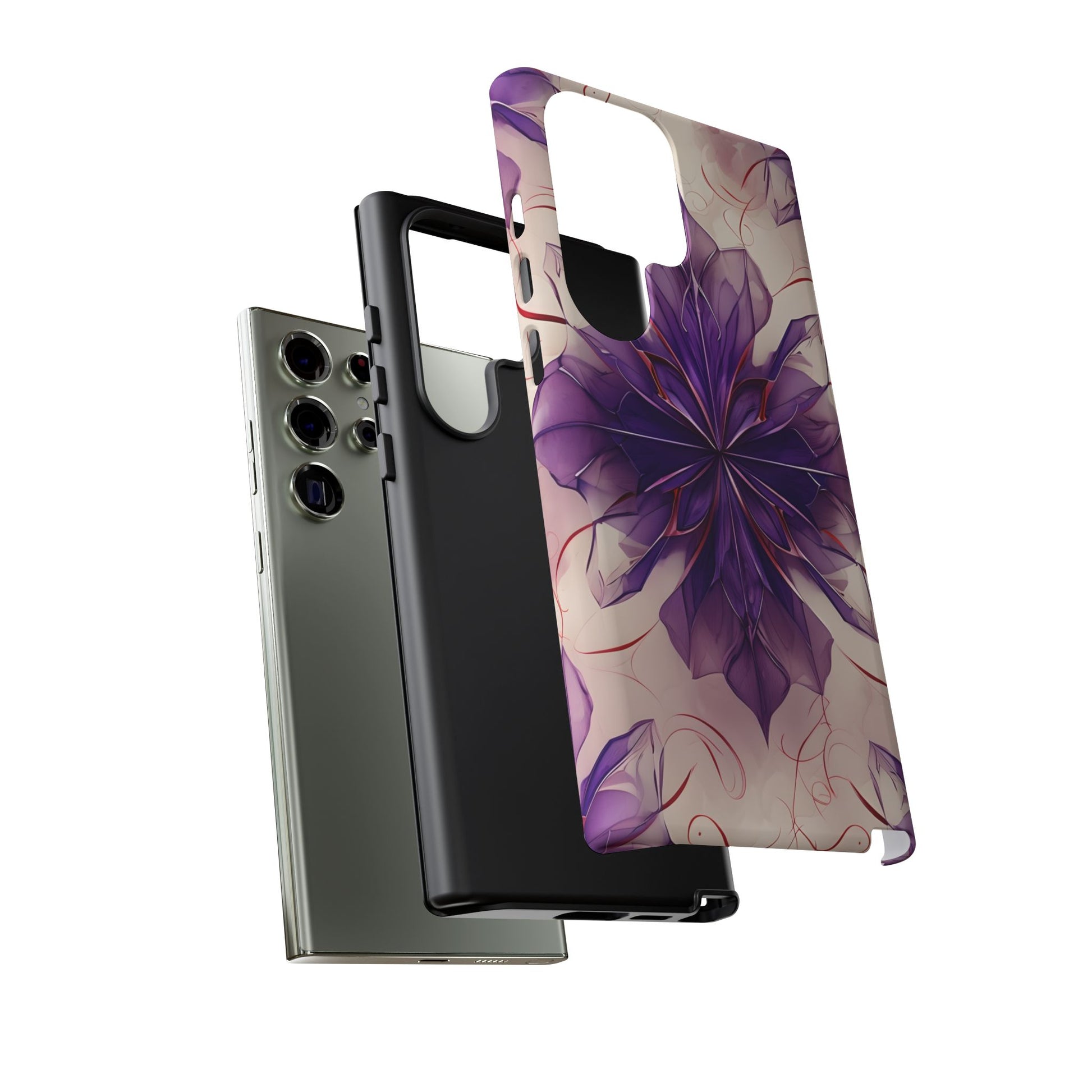 Violet Reverie - Kaleidoscope Collection Artistic Floral Burst - Samsung Galaxy S23 Ultra Tough Phone Case - Bold Purple Symmetrical Design