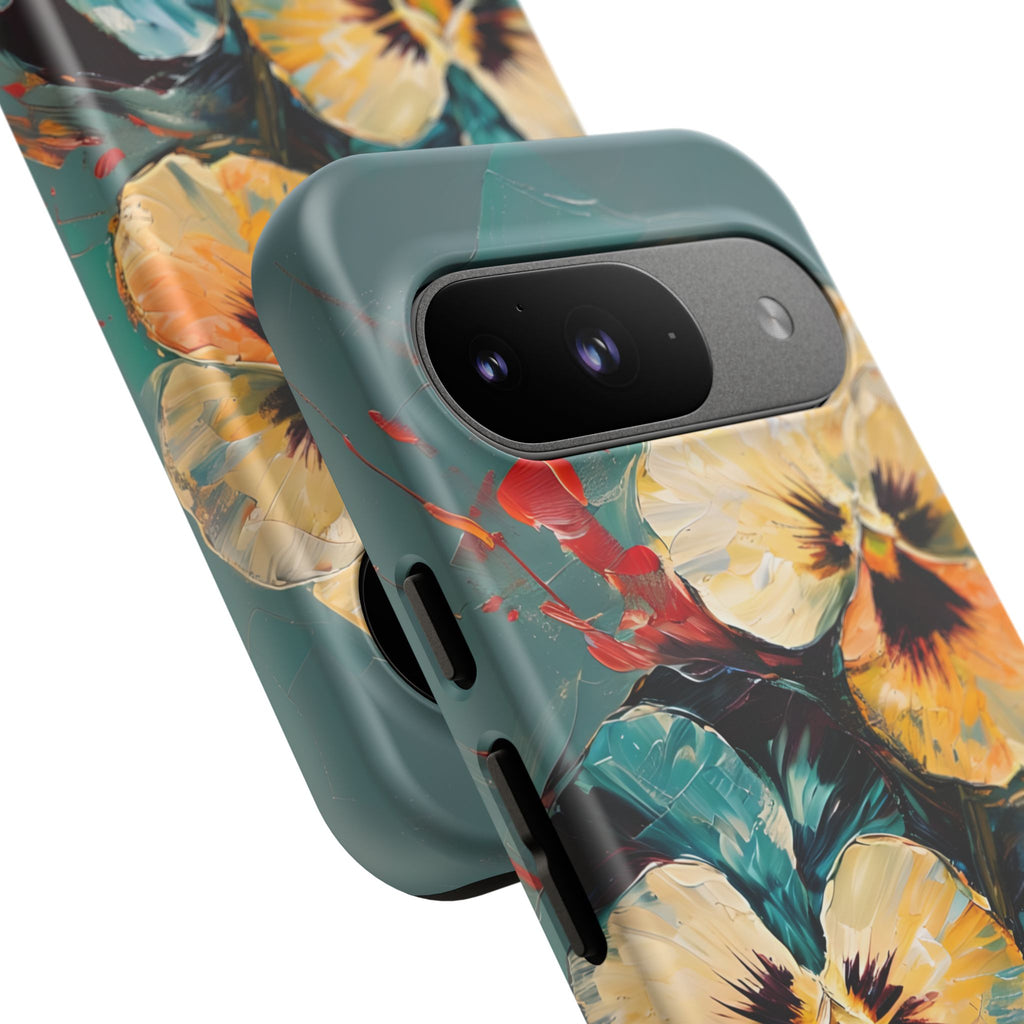 Golden Pansy Cascade Tough Case for Google Pixel 9- Floral Artistic Shockproof Cover, Elegant Protective Phone Case