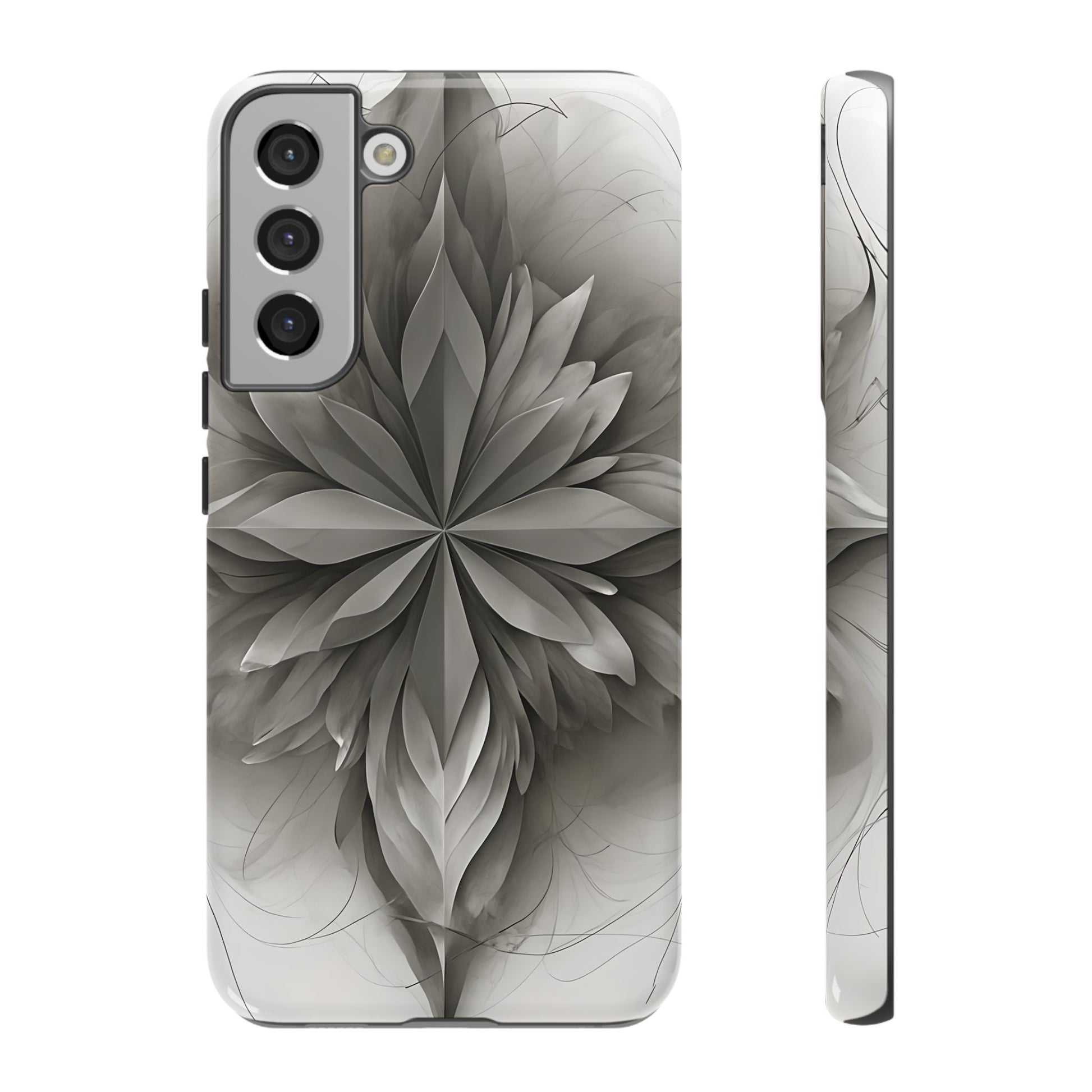 Silver Lotus - Elegant Monochrome Floral Samsung Galaxy S22 Plus Tough Phone Case - Modern Lotus Design