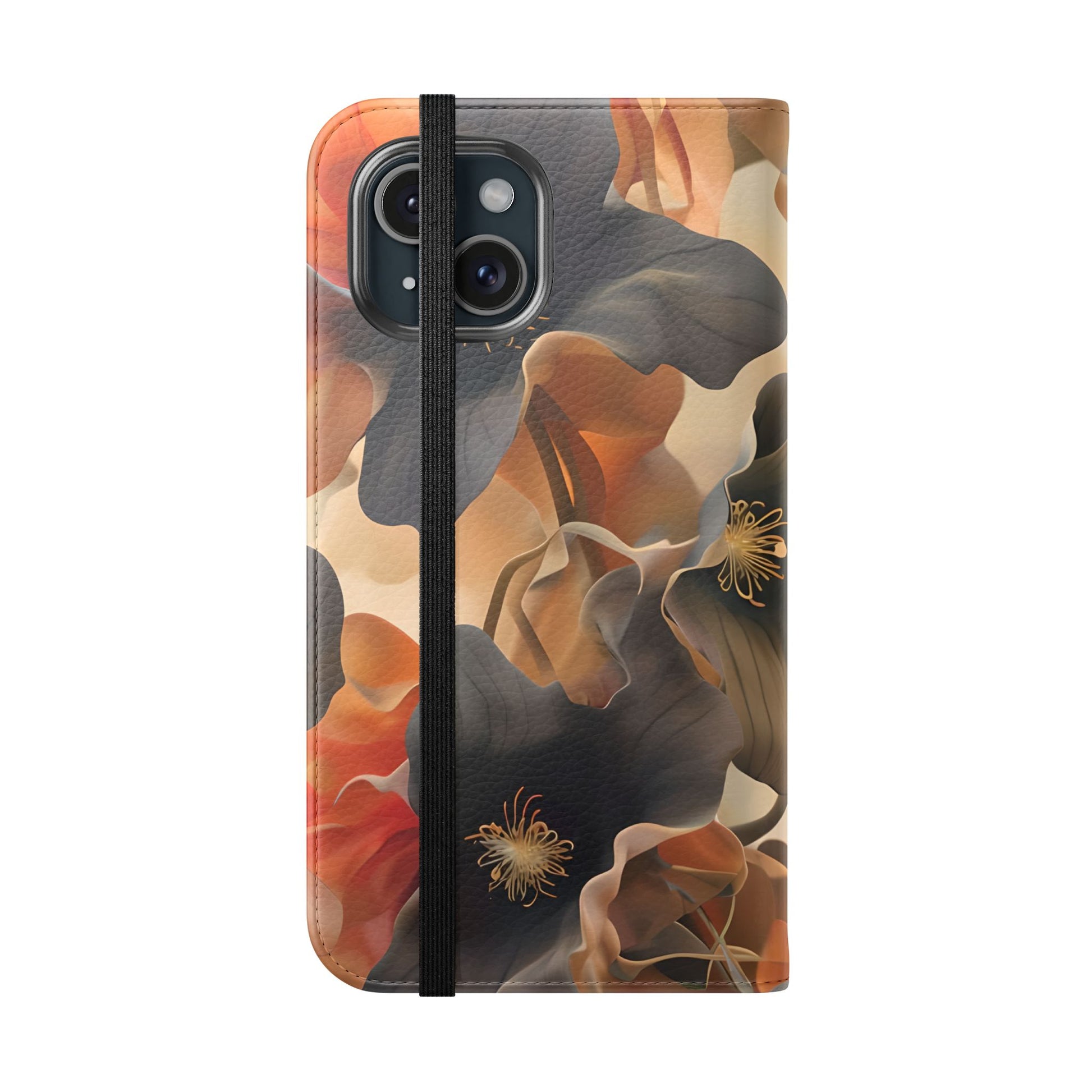 Autumn Ember floral pattern iPhone wallet flip phone case closed