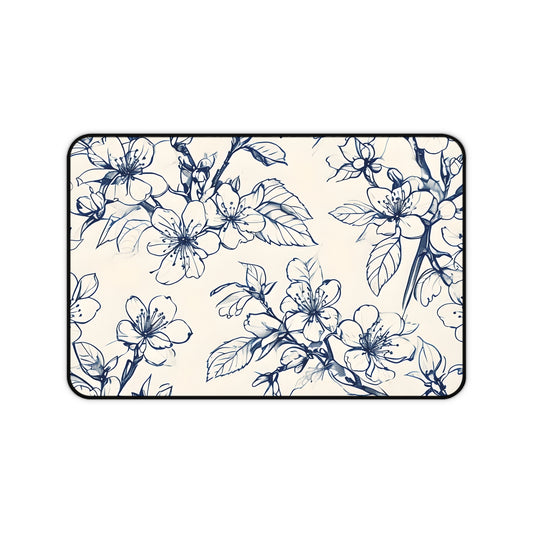 Blossom Sketch Designer Desk Mat - Premium Office Desk Pad, 3 Sizes Available, Blue Floral Botanical Workspace Protection