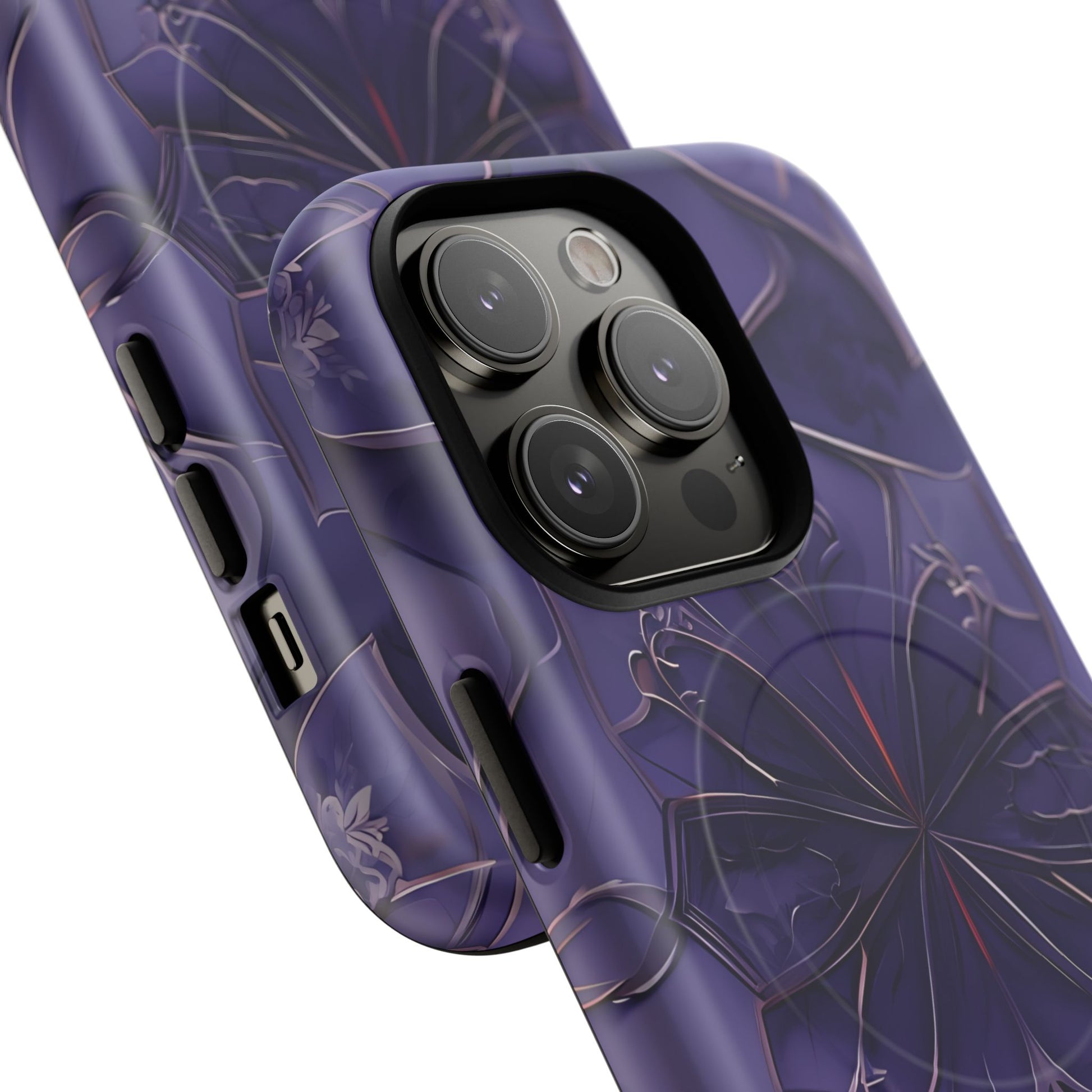 Violet Nebula - Kaleidoscope Collection Artistic Floral Burst - iPhone 14 Pro MagSafe Phone Case -Bold Purple Symmetrical Design