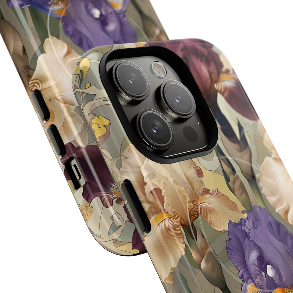 Iris Reverie - Elegant Painterly - iPhone 14 Pro - MagSafe Compatible - Artistic Purple & Cream Iris Design