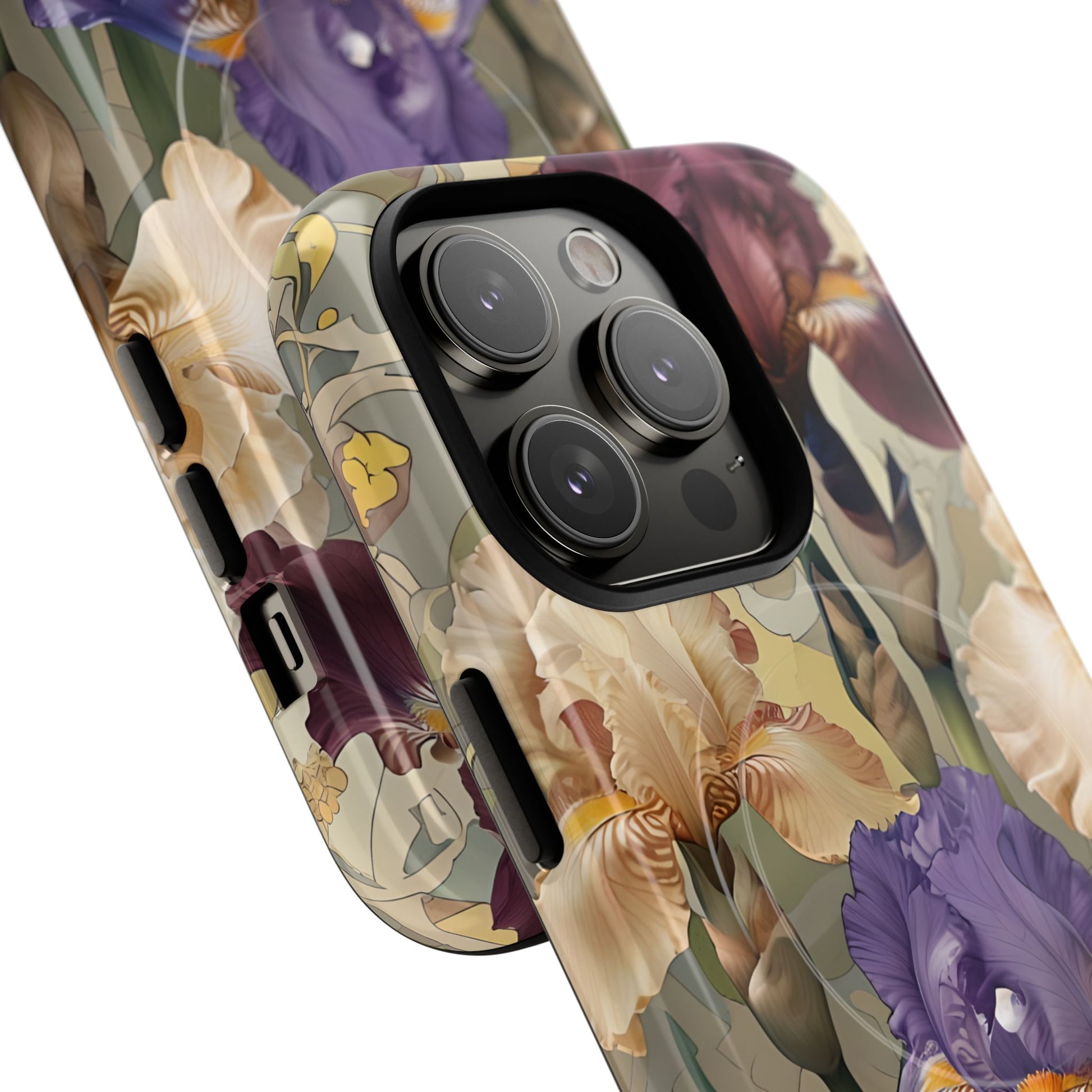 Iris Reverie - Elegant Painterly - iPhone 14 Pro - MagSafe Compatible - Artistic Purple & Cream Iris Design