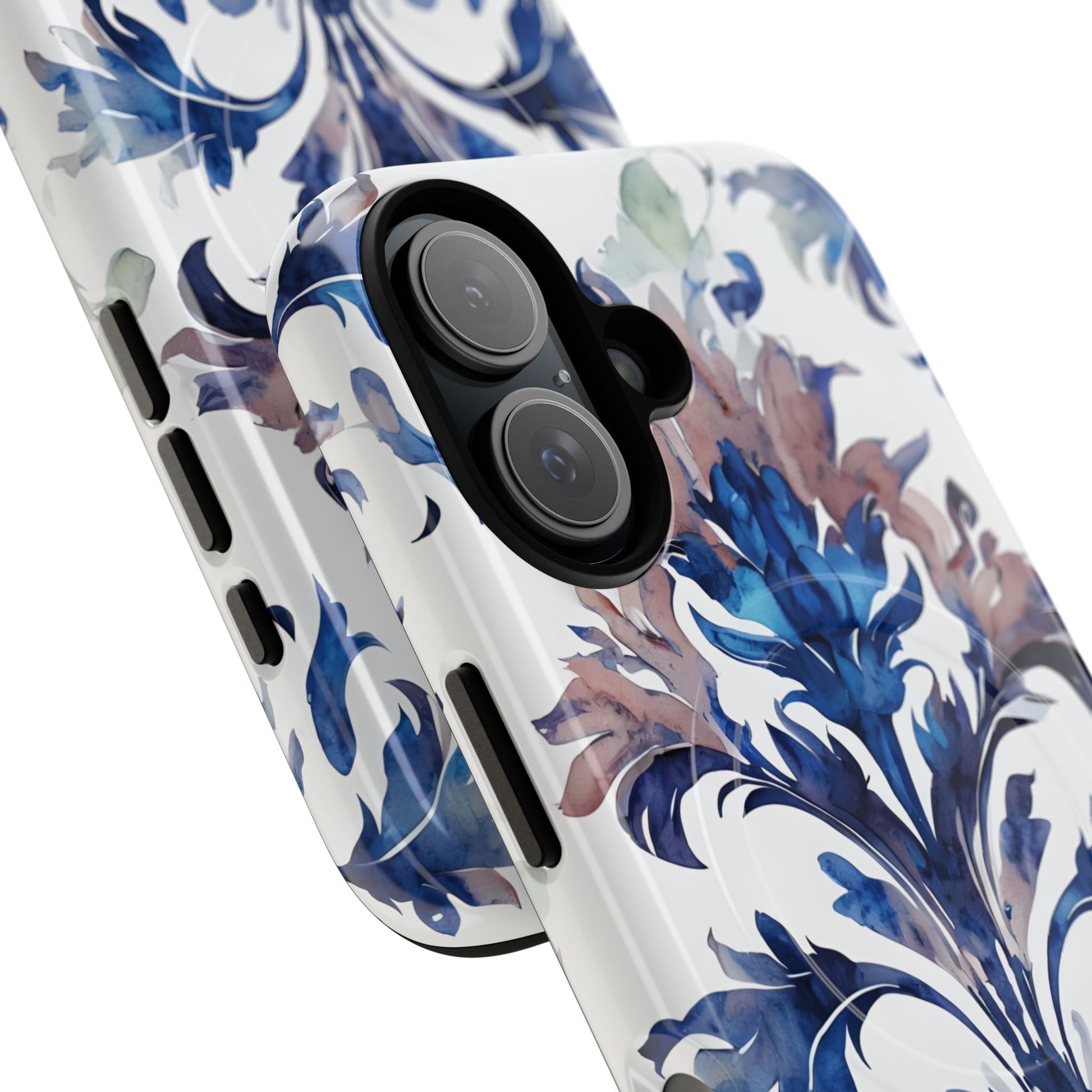 Delft Reverie - Elegant Blue & White iPhone 16 MagSafe Phone Case - Dutch Delftware-Inspired Floral Design