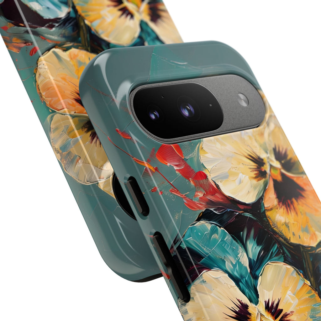 Golden Pansy Cascade Tough Case for Google Pixel 9- Floral Artistic Shockproof Cover, Elegant Protective Phone Case