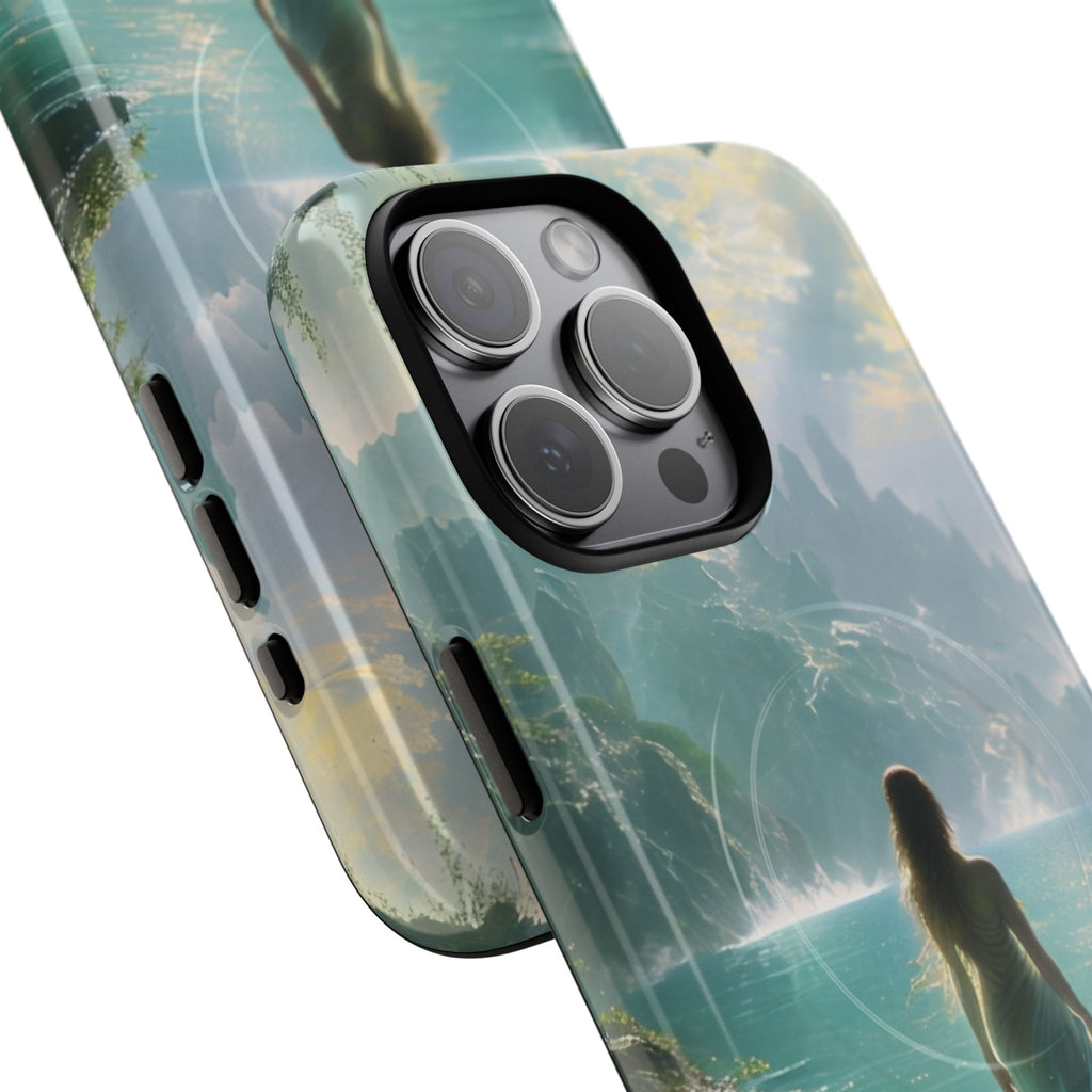 Celestial Tides - Dreamscape Art iPhone 15 Pro Max MagSafe Phone Case -Ethereal Woman & Fantasy Landscape Design