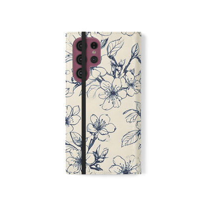 Blossom Sketch - Minimalist Floral Flip Phone Case for Samsung Galaxy