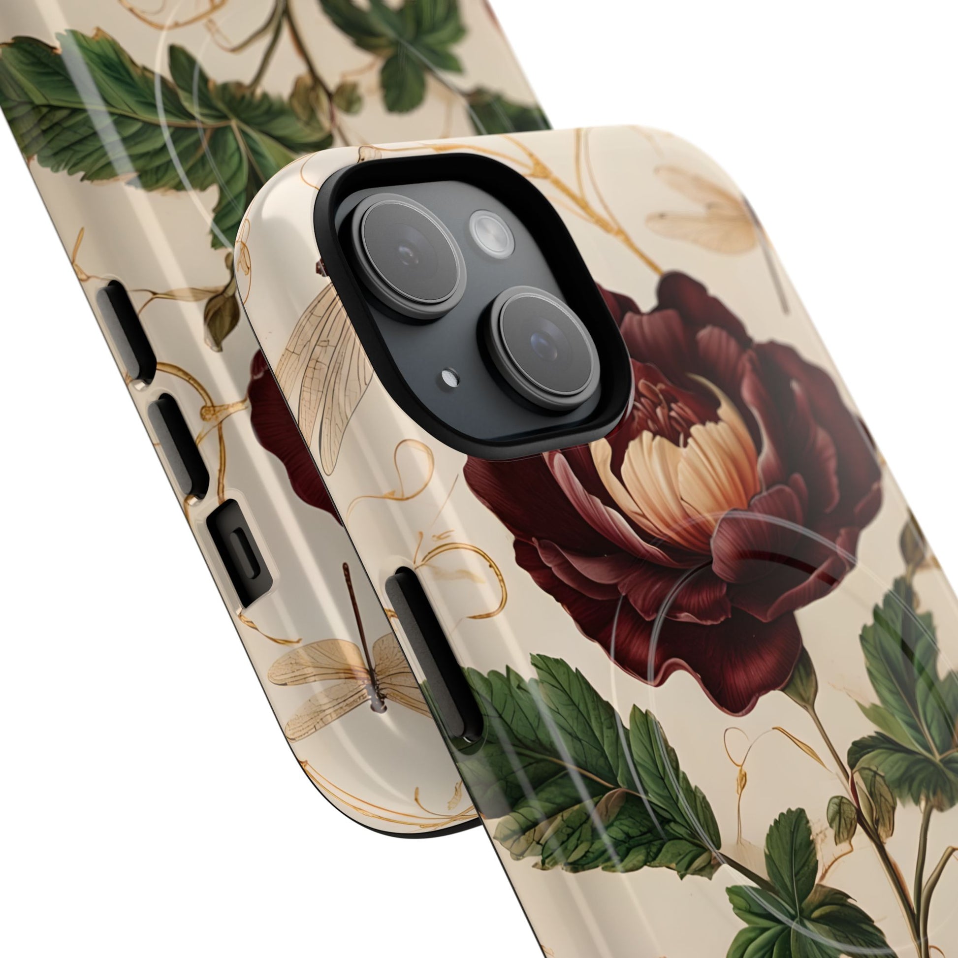 Vintage Burgundy Rose - Elegant Floral iPhone 15 Phone Case - Classic Painterly Rose Design