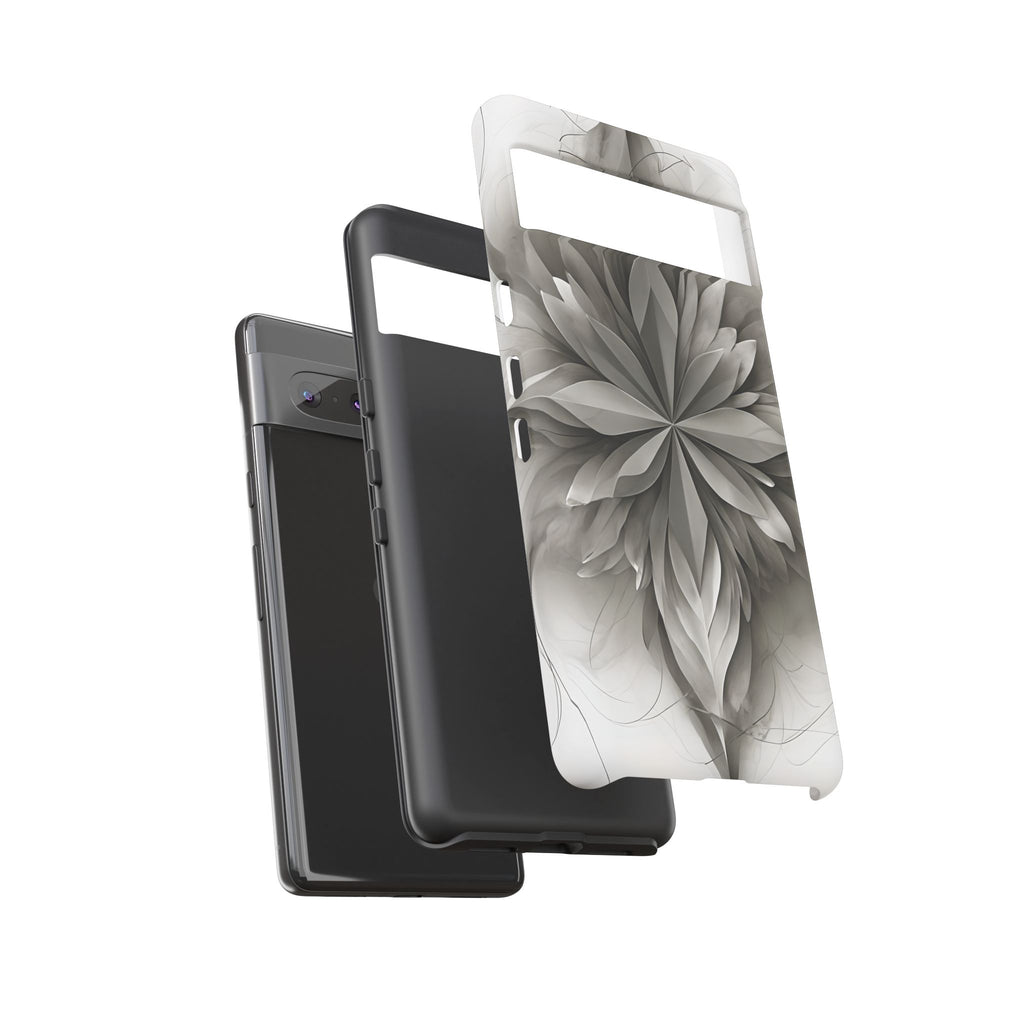 Silver Lotus - Elegant Monochrome Floral Google Pixel 7 Tough Phone Case - Modern Lotus Design