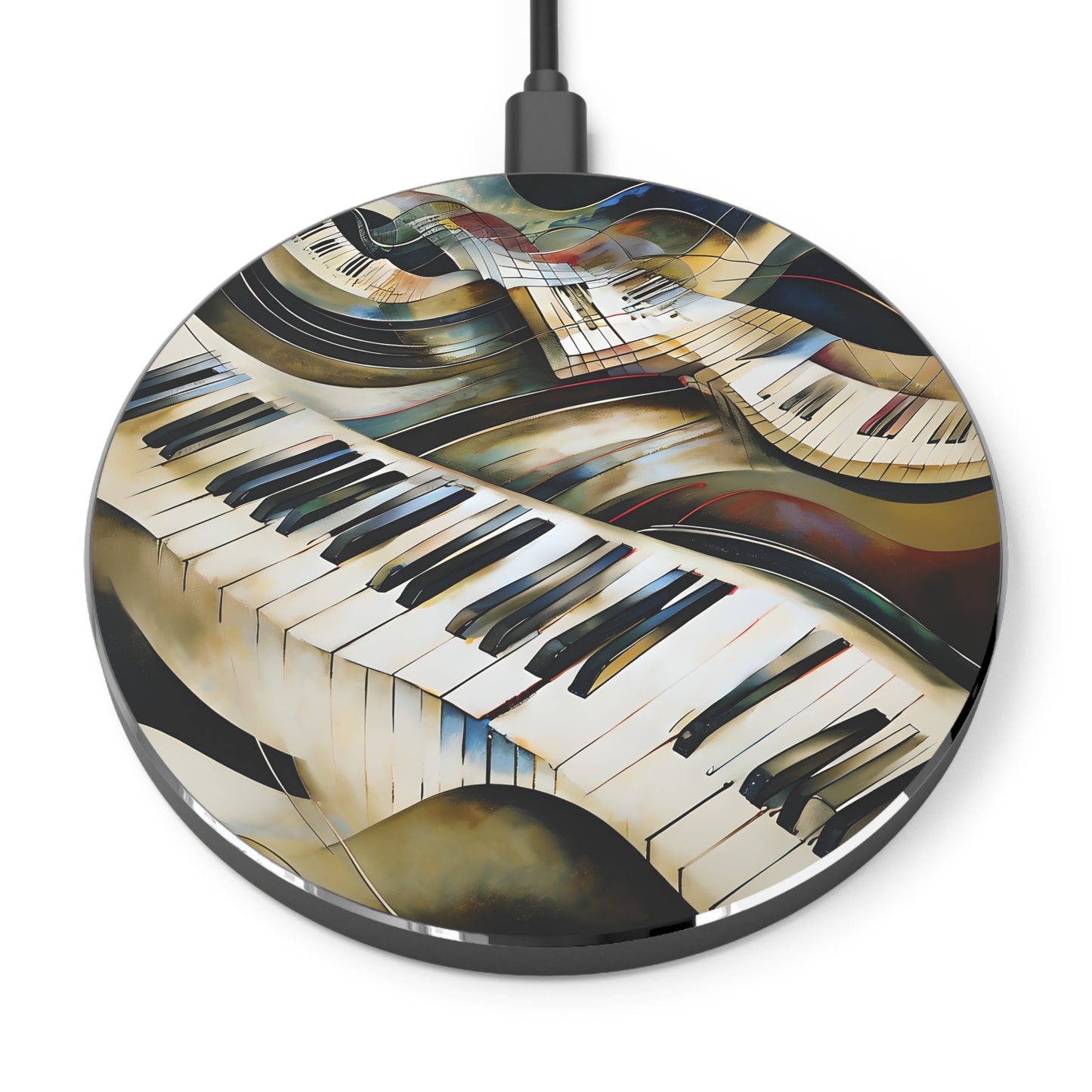 Ivory Cascade piano keyboard music art Qi wireless charger with flowing piano keys design