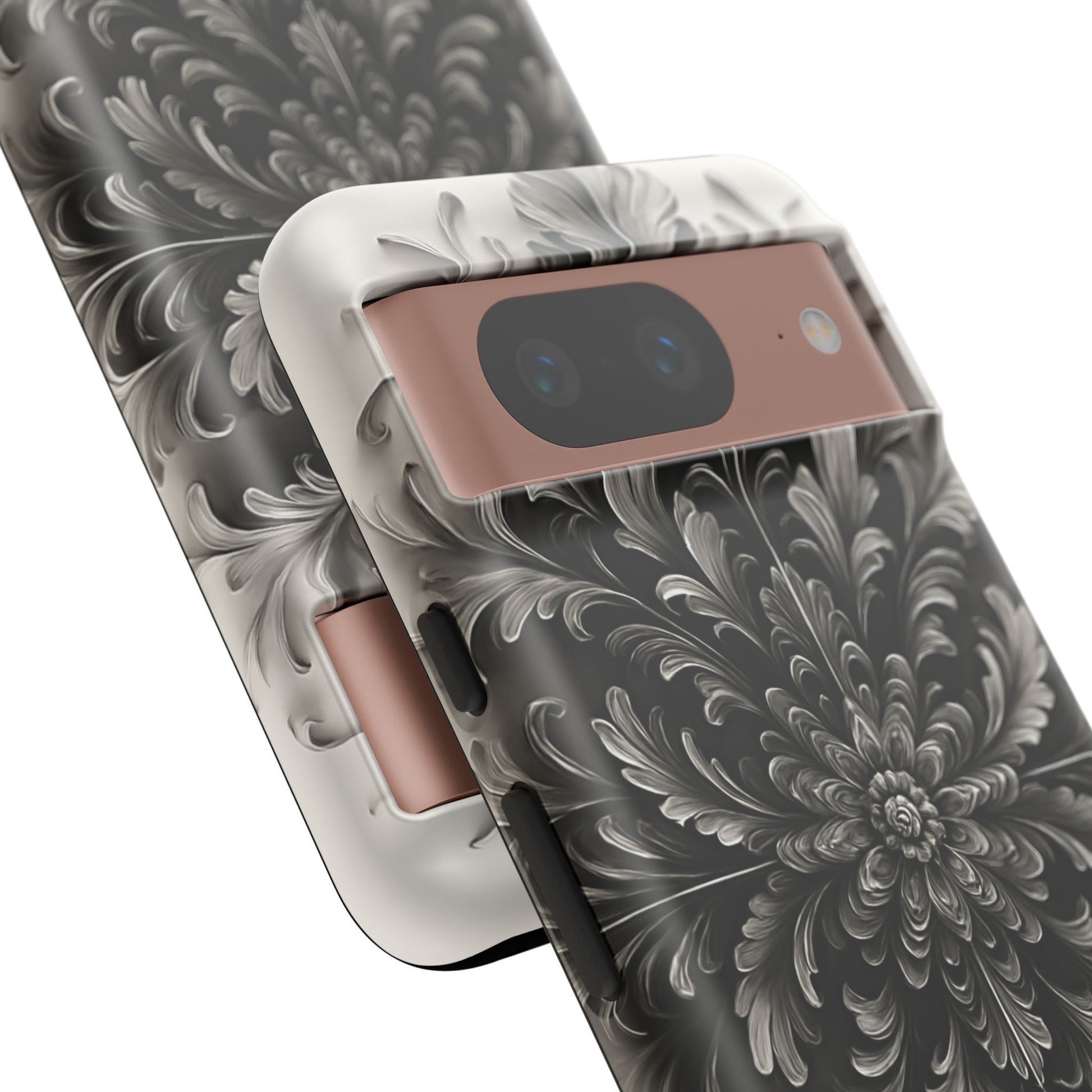 Obsidian Bloom - Elegant Black & White Google Pixel 8 Tough Phone Case - Intricate Mandala Flower Design