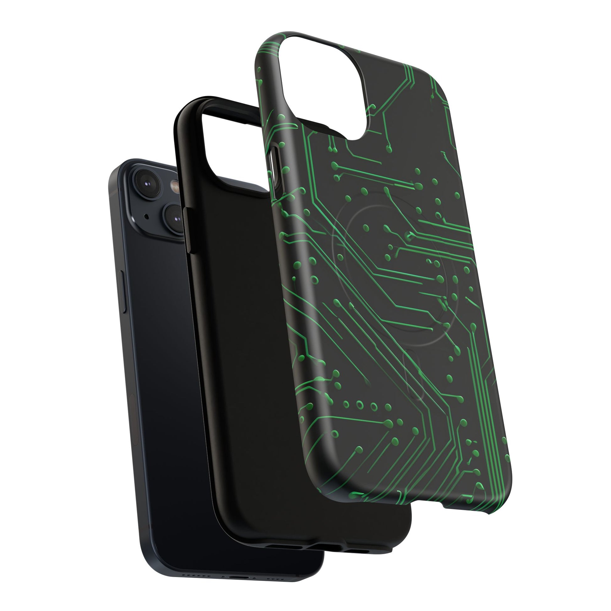 Green Circuit Grid iPhone 14 Plus MagSafe Compatible case- Tech-Inspired Shockproof Cover