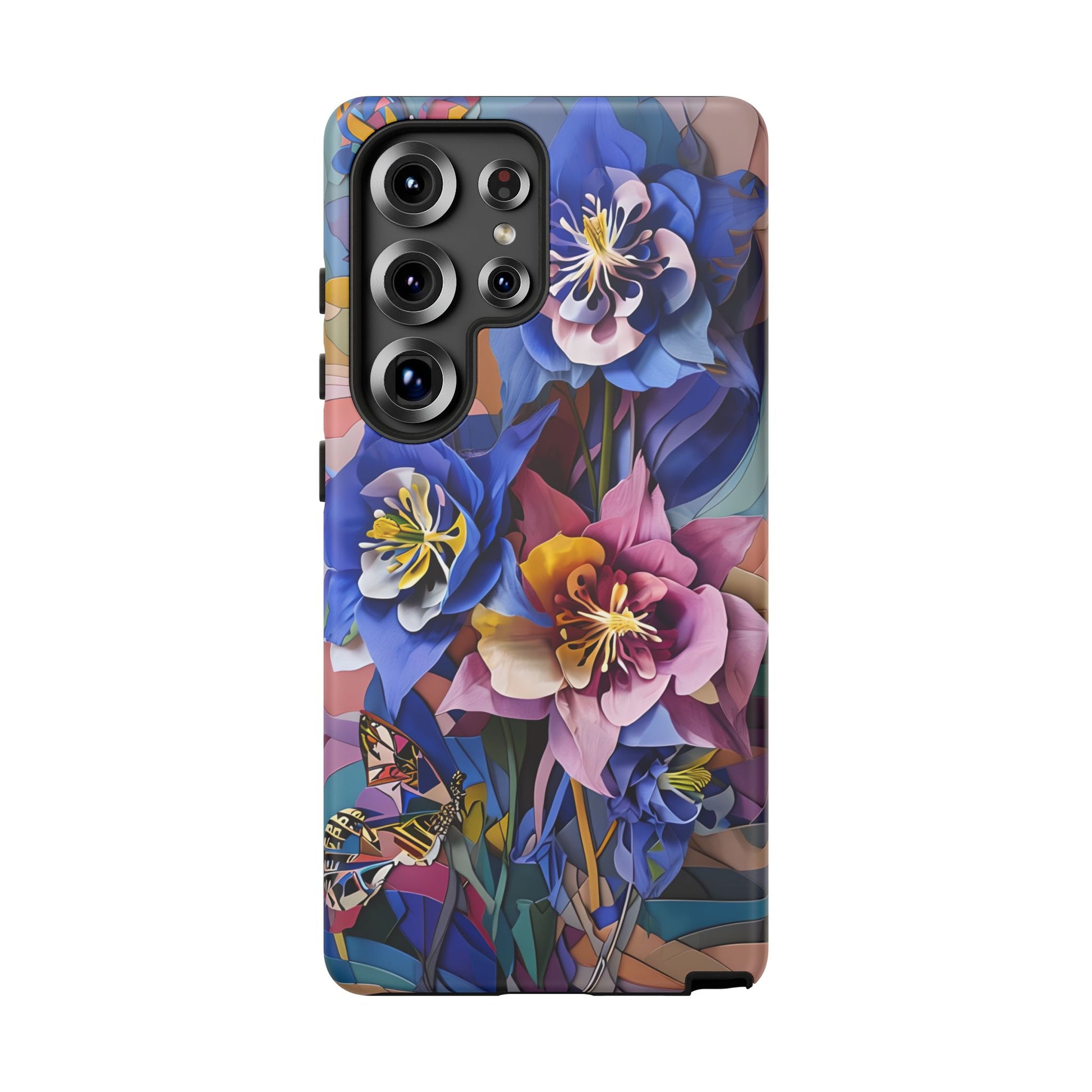 Blue Columbine Carnivale - Artistic Floral & Butterfly Samsung S25 Ultra Tough Phone Case - Vibrant Botanical Design
