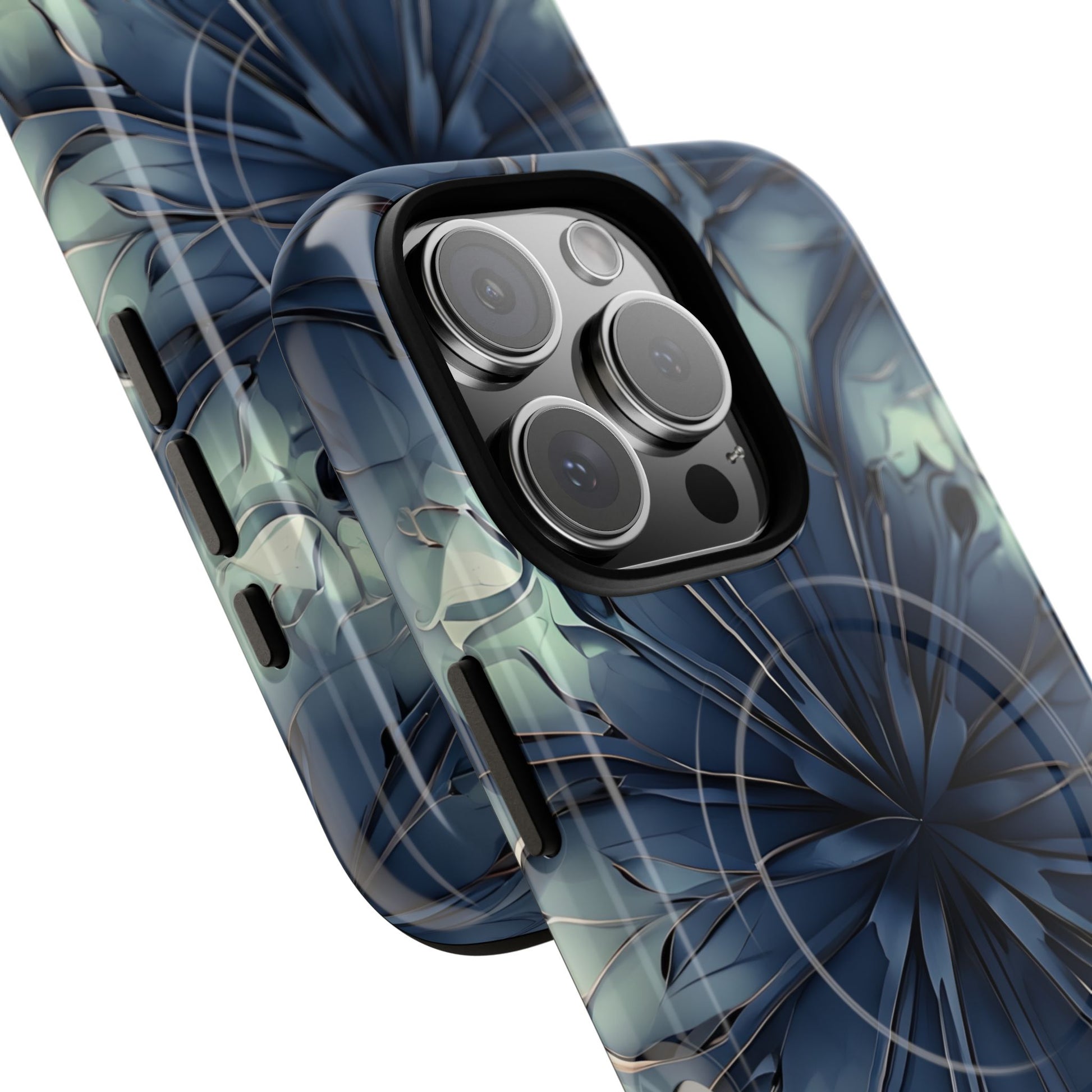 Indigo Mosaic - Artistic Kaleidoscope Collection Artistic Floral - iPhone 16 Pro MagSafe Phone Case -Bold Blue Symmetrical Design