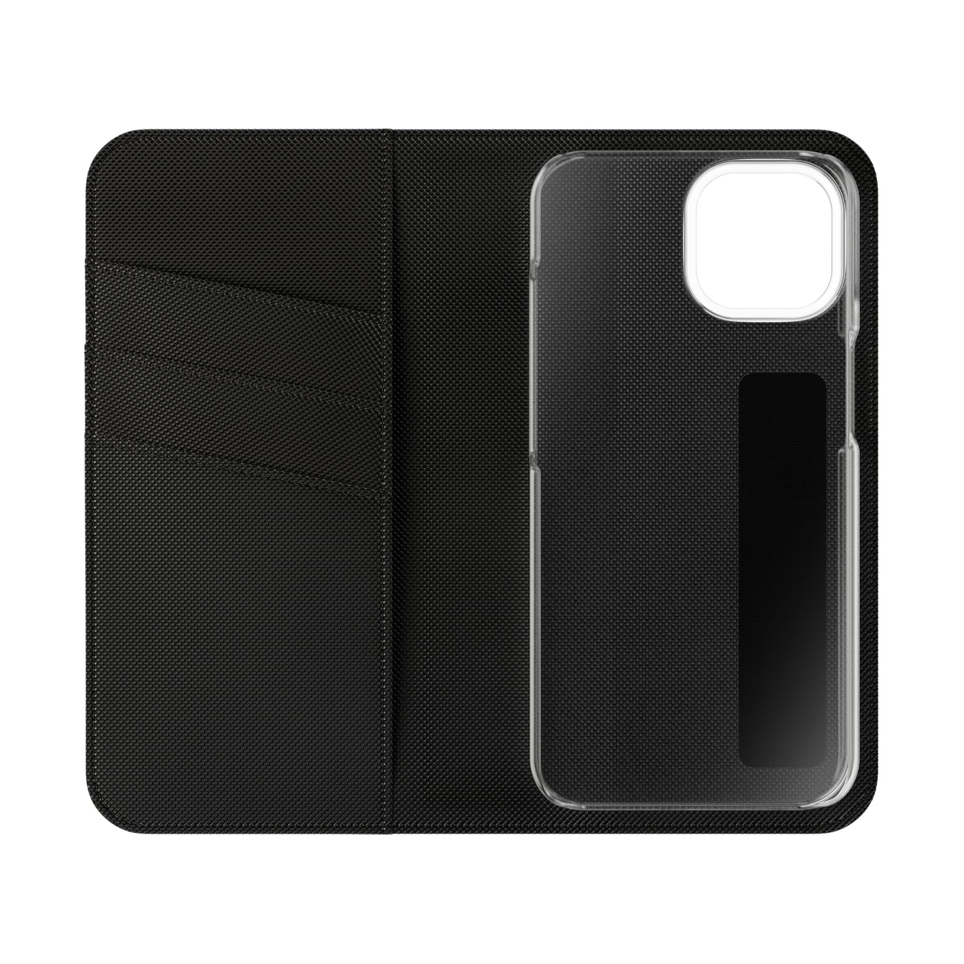iPhone wallet flip phone case interior with card holder slots and protective shell