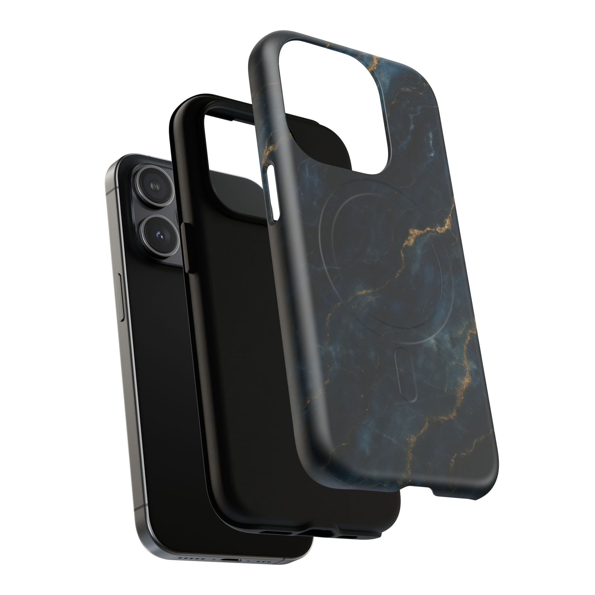 Midnight Marble MagSafe iPhone 15 Pro Case - Deep Blue Marble Design Shockproof Cover