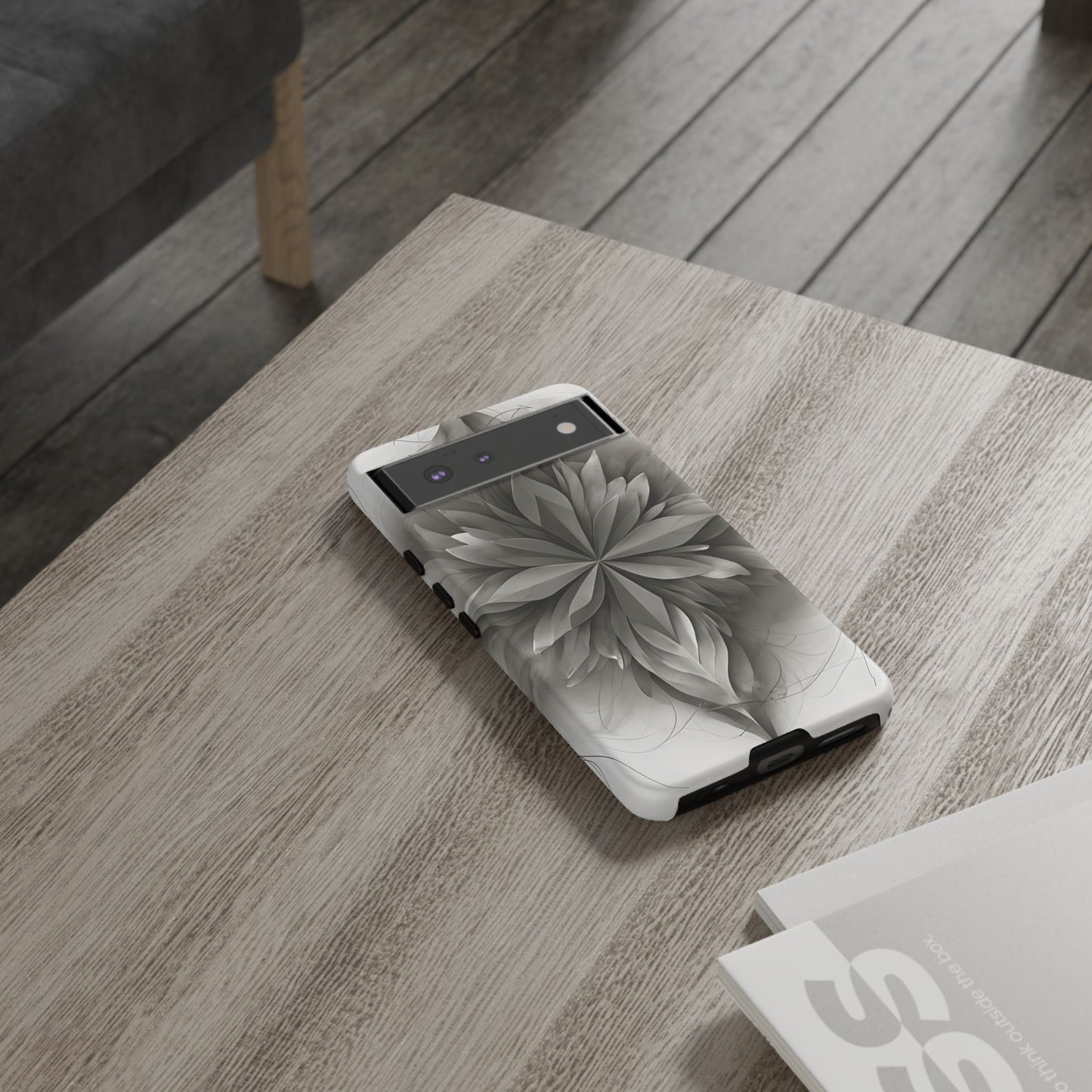 Silver Lotus - Elegant Monochrome Floral Google Pixel Tough Phone Case - Modern Lotus Design