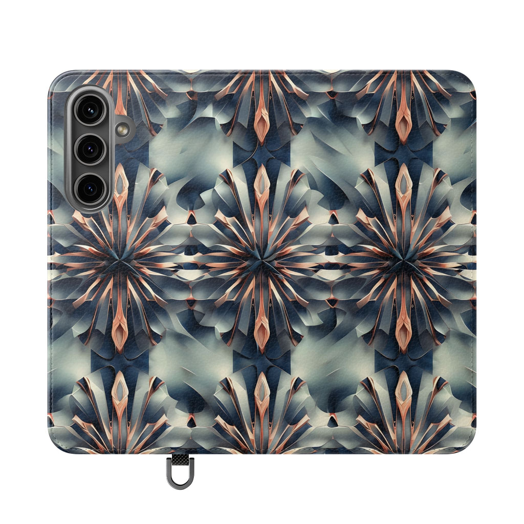 Obsidian Kaleidoscope Samsung Galaxy S24 Plus Wallet Case - Elegant Abstract Flip Cover with Card Slots