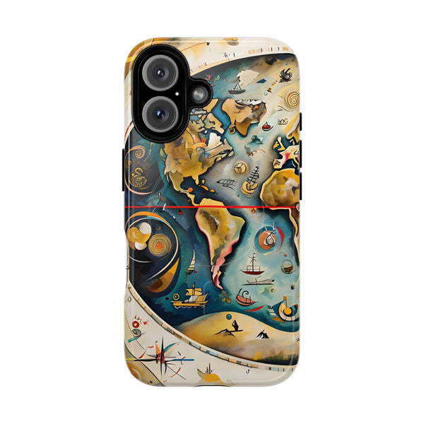 Celestial Map iPhone 16 MagSafe Phone Case -Vintage Nautical World Map, Artistic Blue & Gold