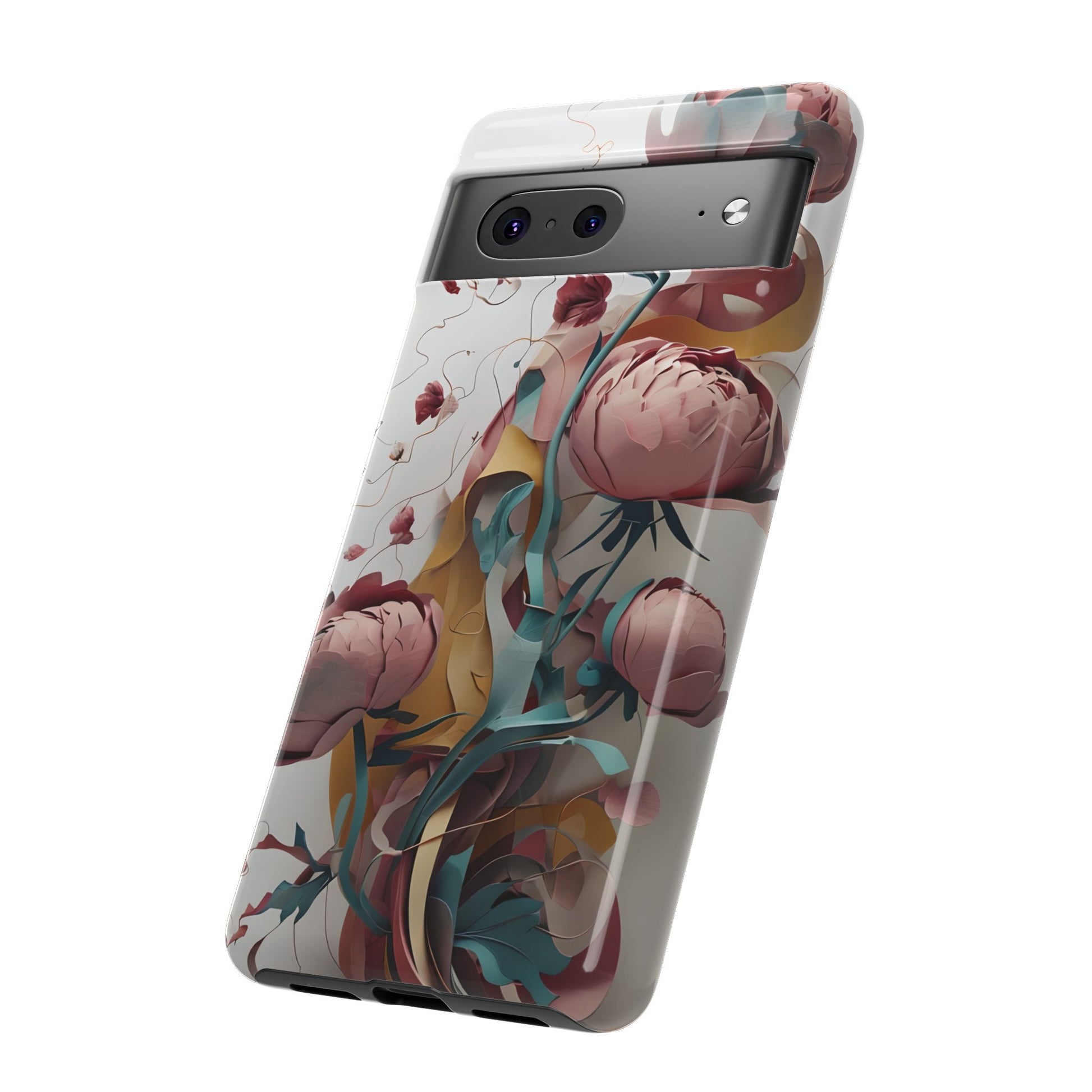 Blushing Peony Veil - Elegant Painterly Floral Google Pixel 7 Tough Phone Case - Soft Blush & Teal Peony Design