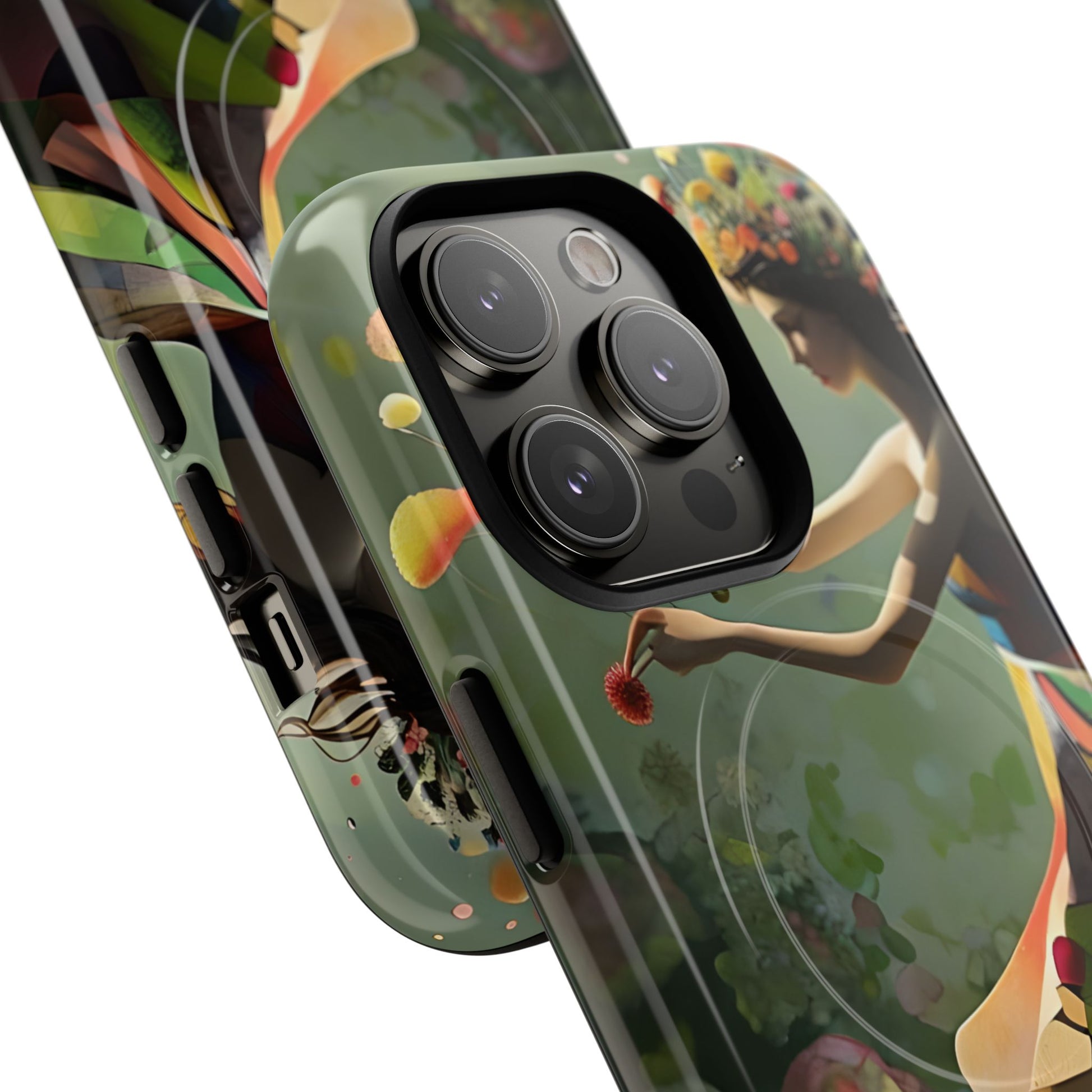 Dancing Wildflower Muse iPhone 14 Pro - Artistic Floral Fantasy Cover - MagSafe Compatible - Whimsical Nature-Inspired Protective Accessory