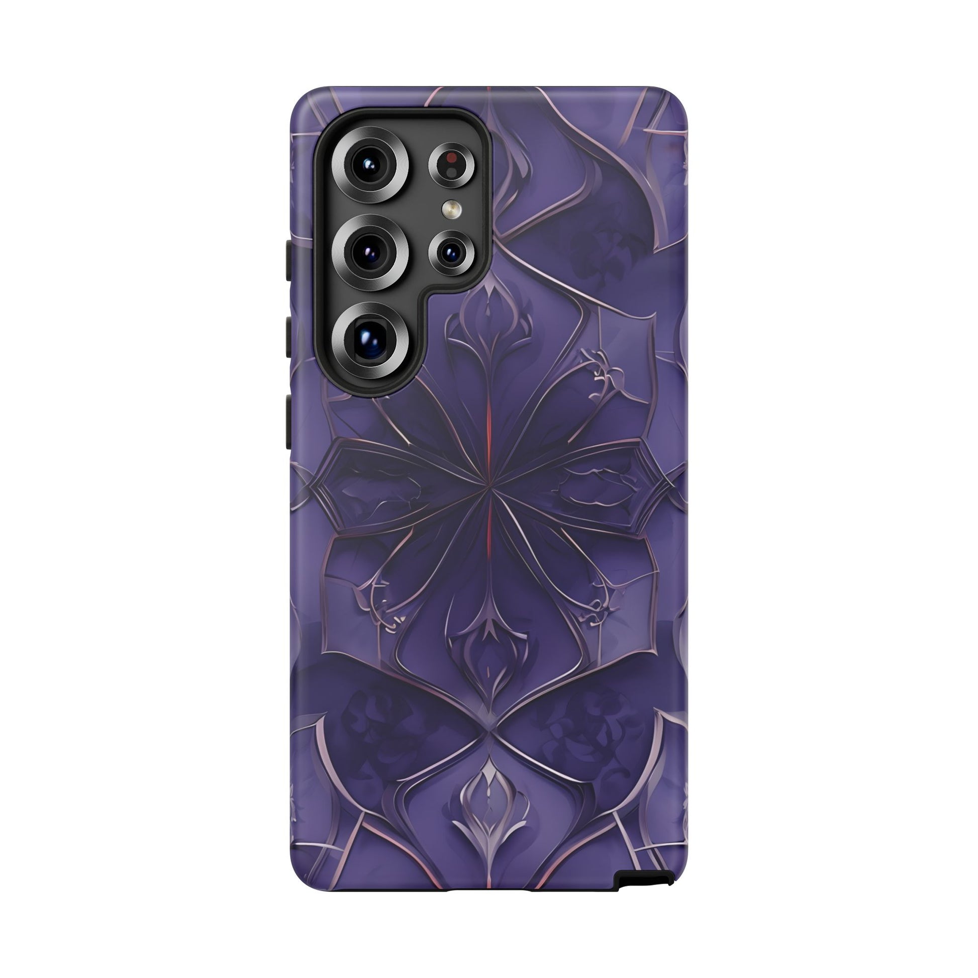 Violet Nebula - Kaleidoscope Collection Artistic Floral Burst - Samsung Galaxy S25 Ultra Tough Phone Case - Bold Purple Symmetrical Design