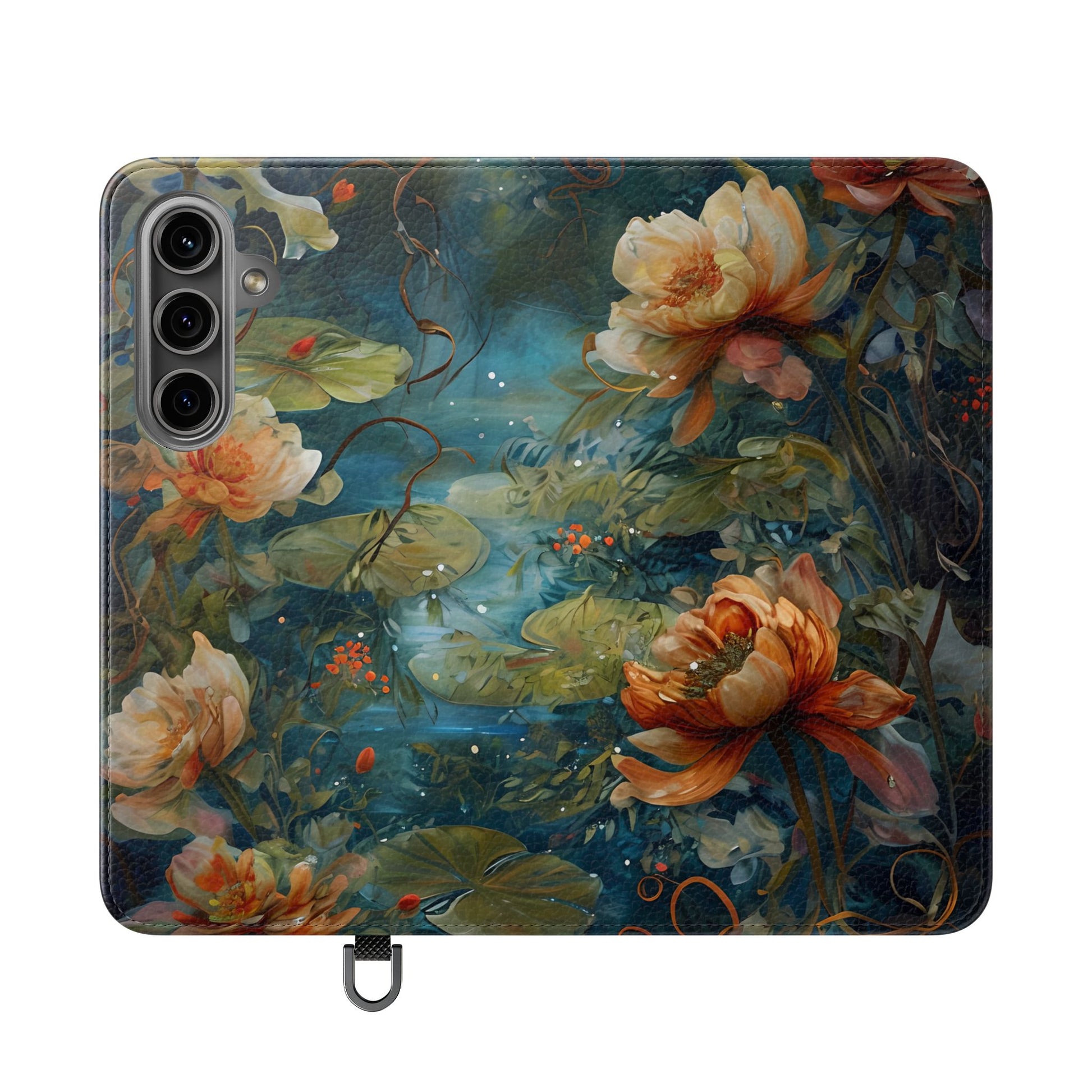 Waterlily Nocturne Samsung Galaxy S24 Wallet Case - Elegant Floral Flip Cover, Vintage Botanical Phone Folio