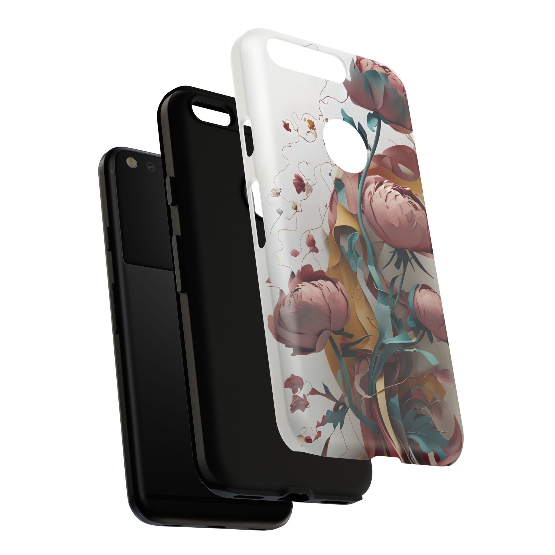 Blushing Peony Veil - Elegant Painterly Floral Google Pixel Tough Phone Case - Soft Blush & Teal Peony Design