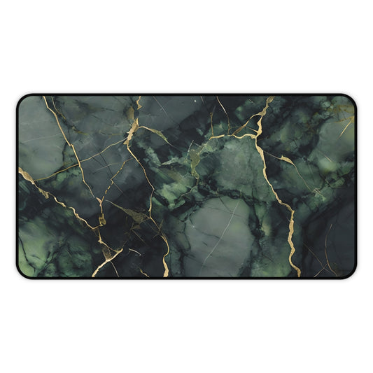 Verdant Vein desk mat featuring deep green marble pattern with striking veins
