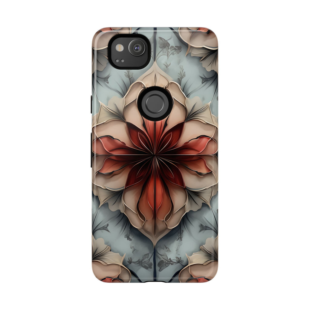 Ember Bloom - Kaleidoscope Collection Artistic Floral - Google Pixel 2 Tough Phone Case - Fiery Symmetrical Design