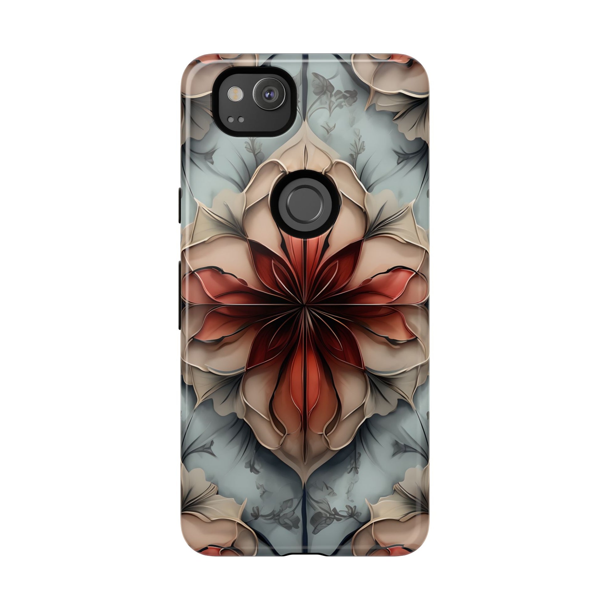 Ember Bloom - Kaleidoscope Collection Artistic Floral - Google Pixel 2 Tough Phone Case - Fiery Symmetrical Design