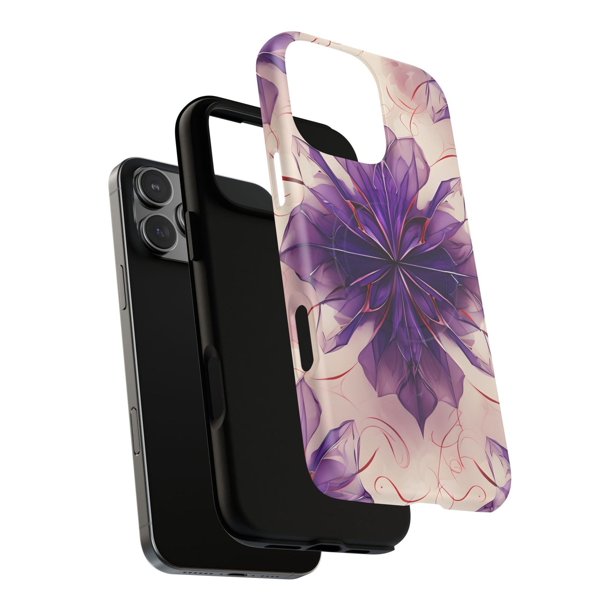 Violet Reverie - Kaleidoscope Collection Artistic Floral Burst - iPhone 16 Pro Max MagSafe Phone Case - Bold Purple Symmetrical Design
