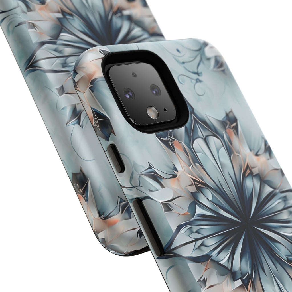Indigo Mirage - Artistic Kaleidoscope Collection Artistic Floral - Google Pixel 4 Tough Phone Case - Bold Indigo Symmetrical Design