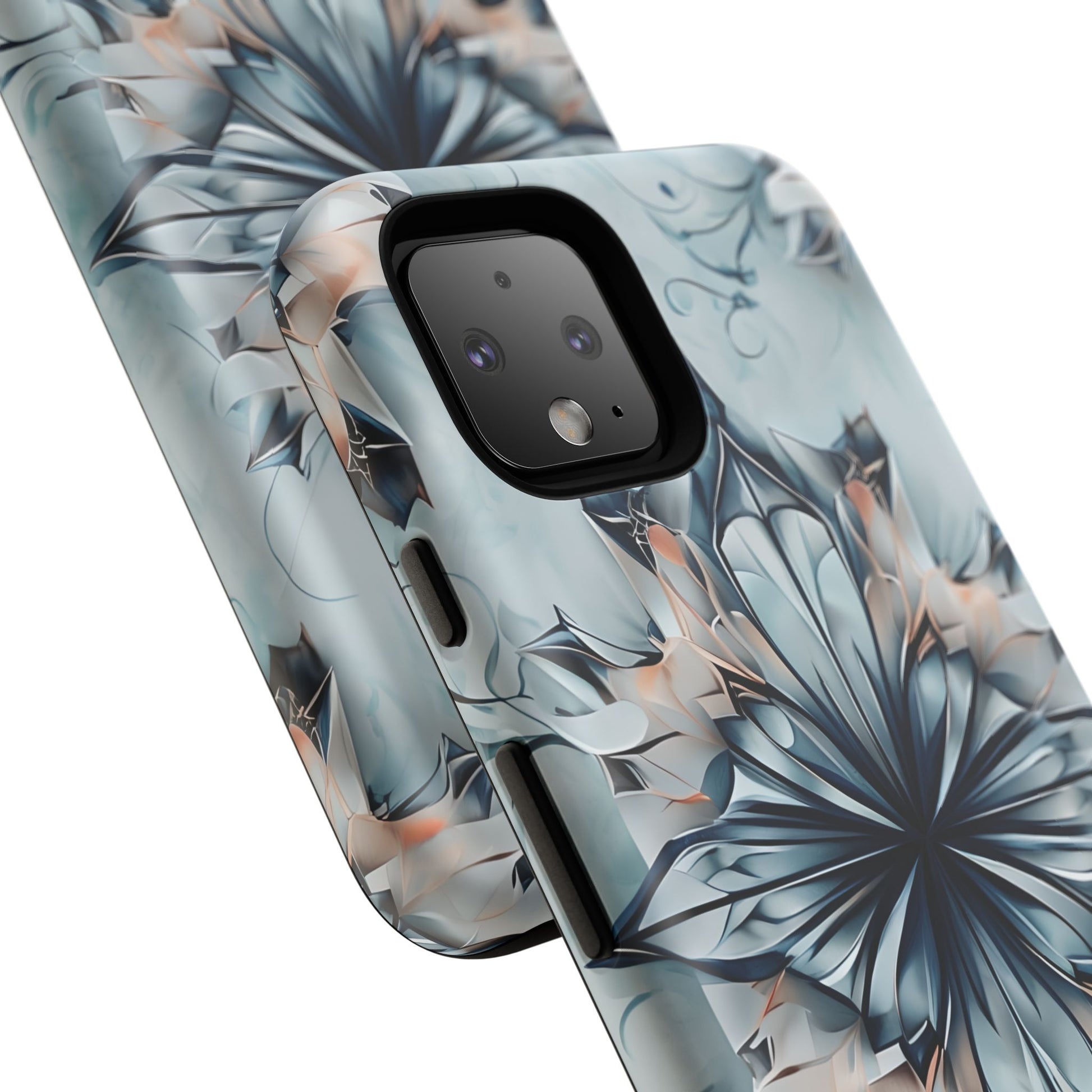 Indigo Mirage - Artistic Kaleidoscope Collection Artistic Floral - Google Pixel 4 Tough Phone Case - Bold Indigo Symmetrical Design