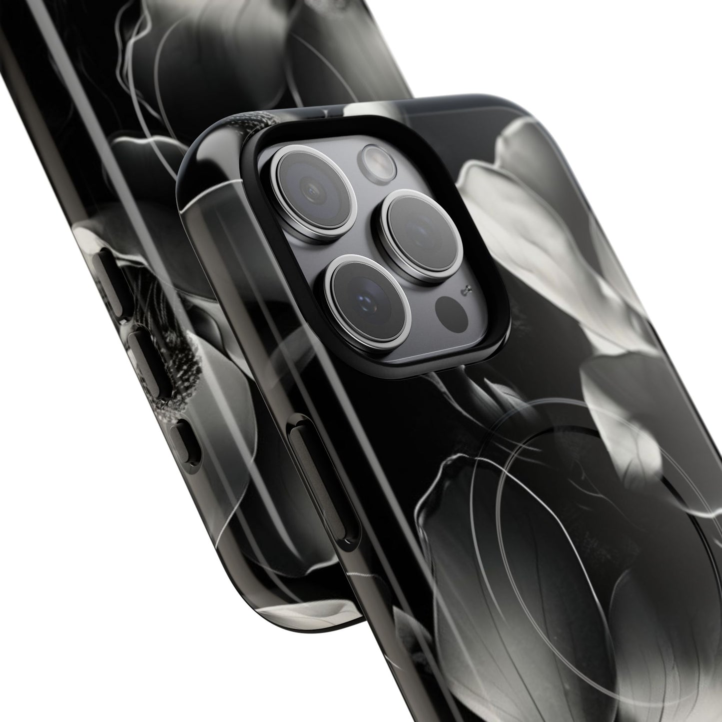 Monochrome Magnolia - Elegant Black & White Floral iPhone MagSafe Phone Case - Artistic Magnolia Design