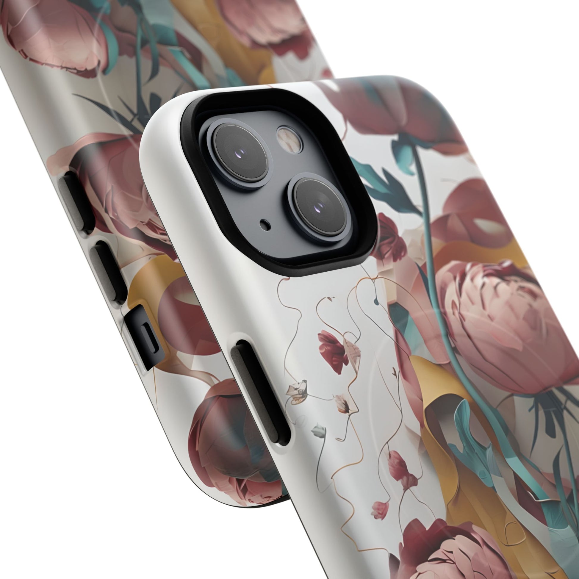 Blushing Peony Veil - Elegant Painterly Floral iPhone 14 MagSafe Phone Case - Soft Blush & Teal Peony Design