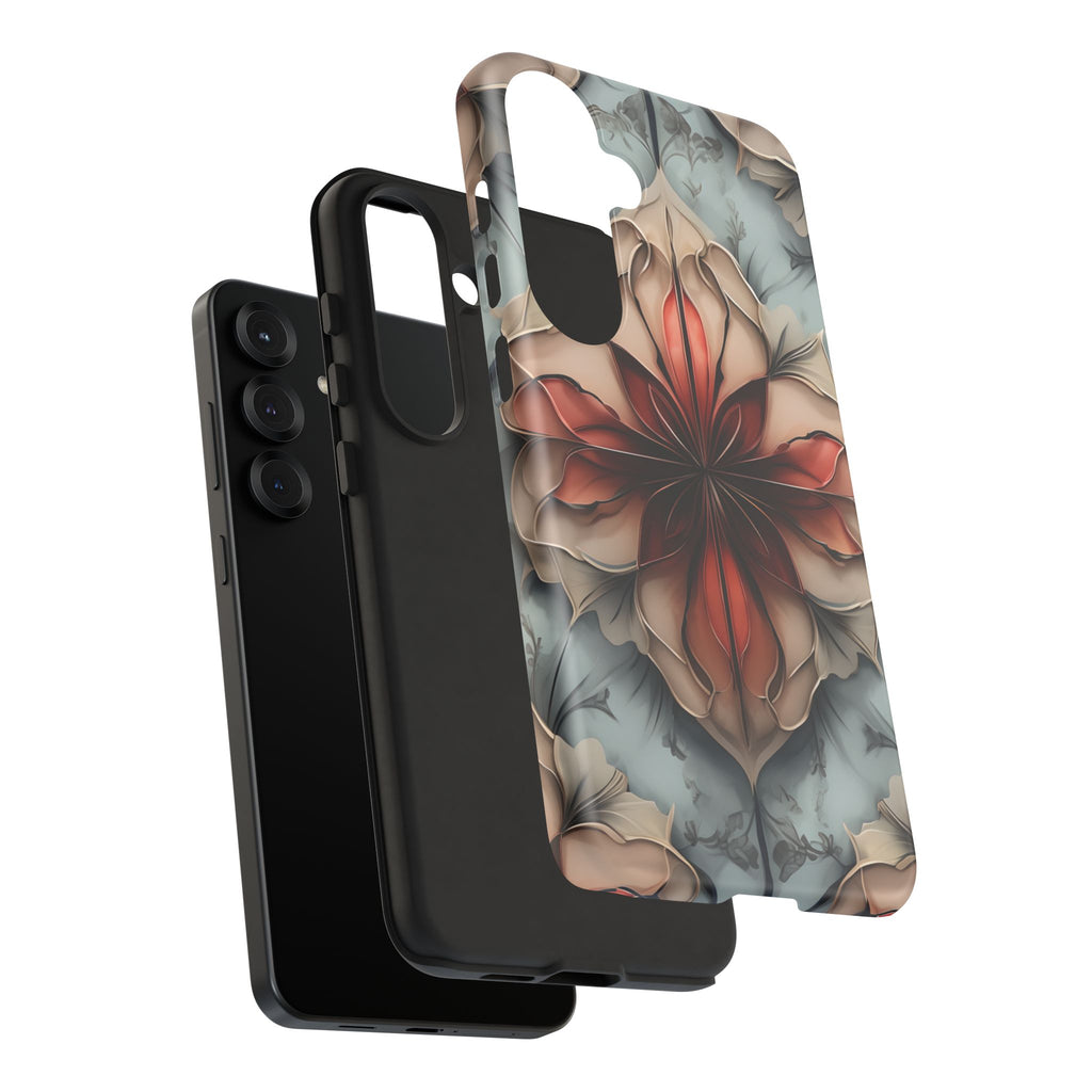 Ember Bloom - Kaleidoscope Collection Artistic Floral - Samsung Galaxy S25 Plus Tough Phone Case - Fiery Symmetrical Design