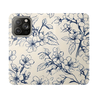 Blossom Sketch - Minimalist Floral Flip Phone Case for iPhone