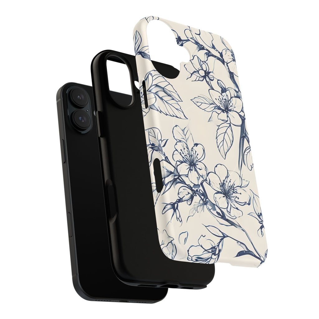 Blossom Sketch - Artistic Blue Floral - iPhone 16 Plus MagSafe Phone Case - Hand-Drawn Botanical Design