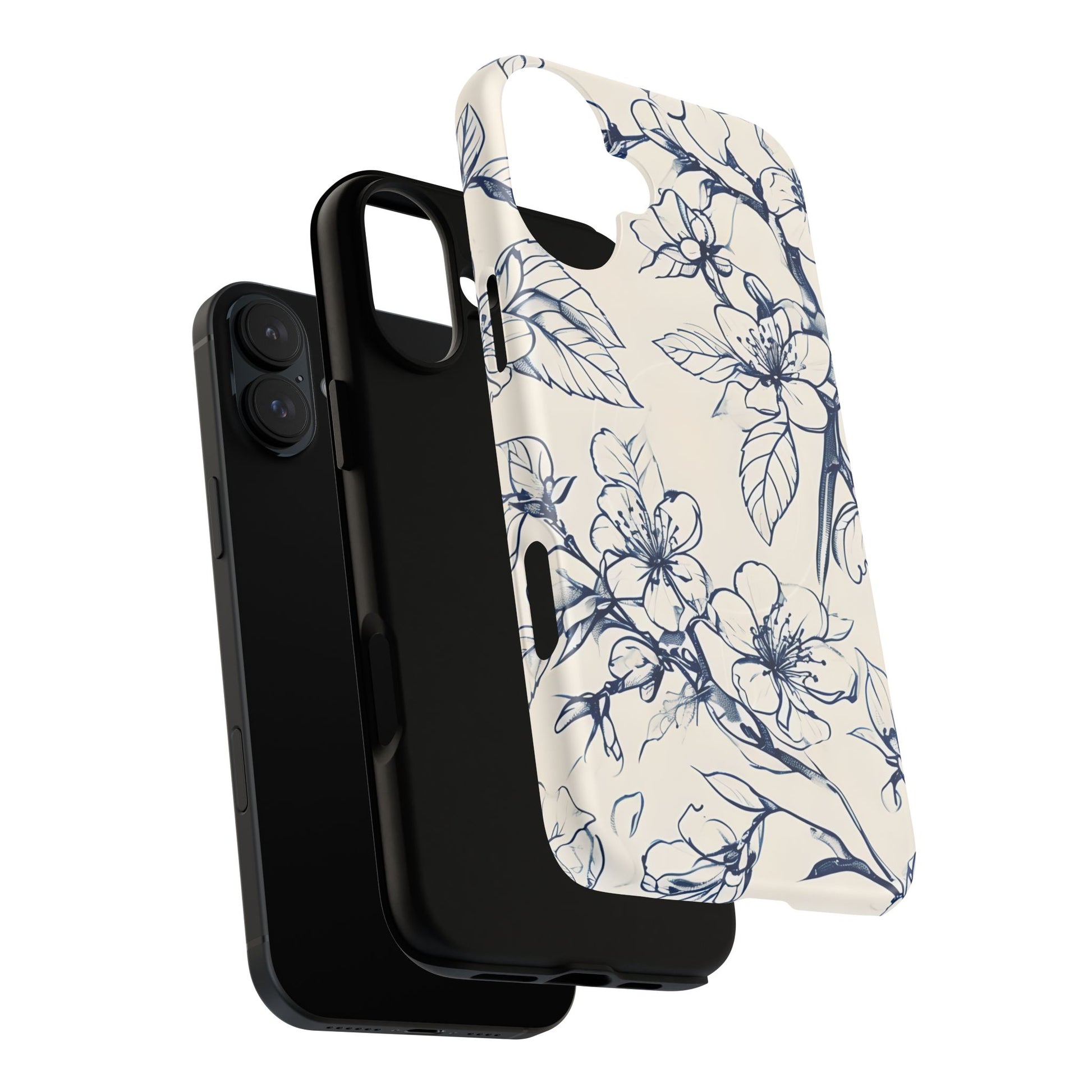 Blossom Sketch - Artistic Blue Floral - iPhone 16 Plus MagSafe Phone Case - Hand-Drawn Botanical Design