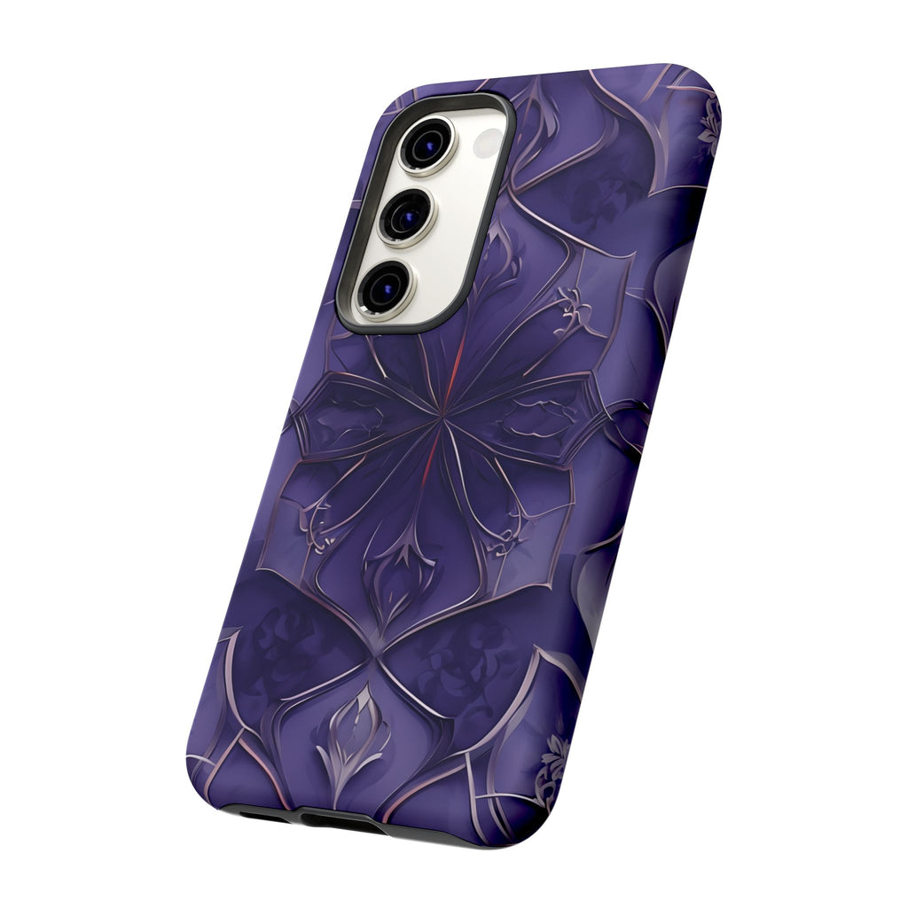 Violet Nebula - Kaleidoscope Collection Artistic Floral Burst - Samsung Galaxy S23 Tough Phone Case - Bold Purple Symmetrical Design