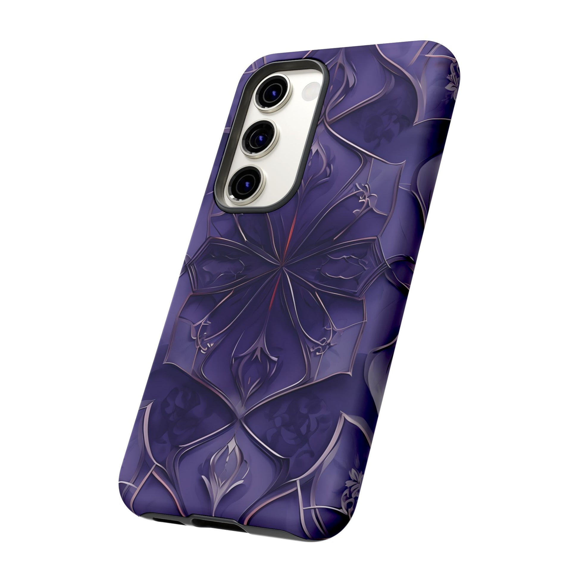 Violet Nebula - Kaleidoscope Collection Artistic Floral Burst - Samsung Galaxy S23 Tough Phone Case - Bold Purple Symmetrical Design