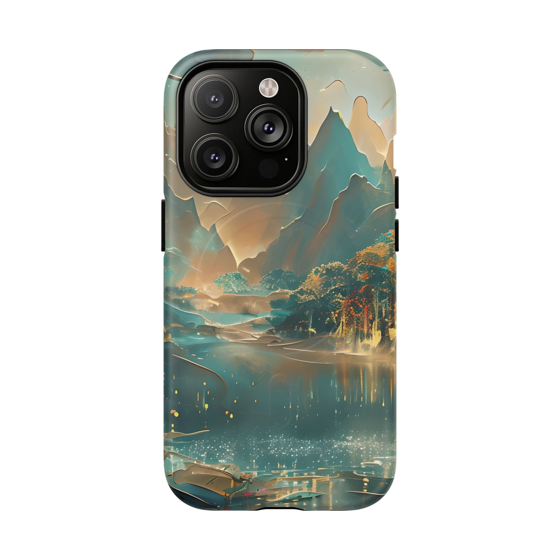 Misty Horizon - Serene Landscape Art iPhone 14 Pro MagSafe Phone Case - Tranquil Mountain & Lake Design