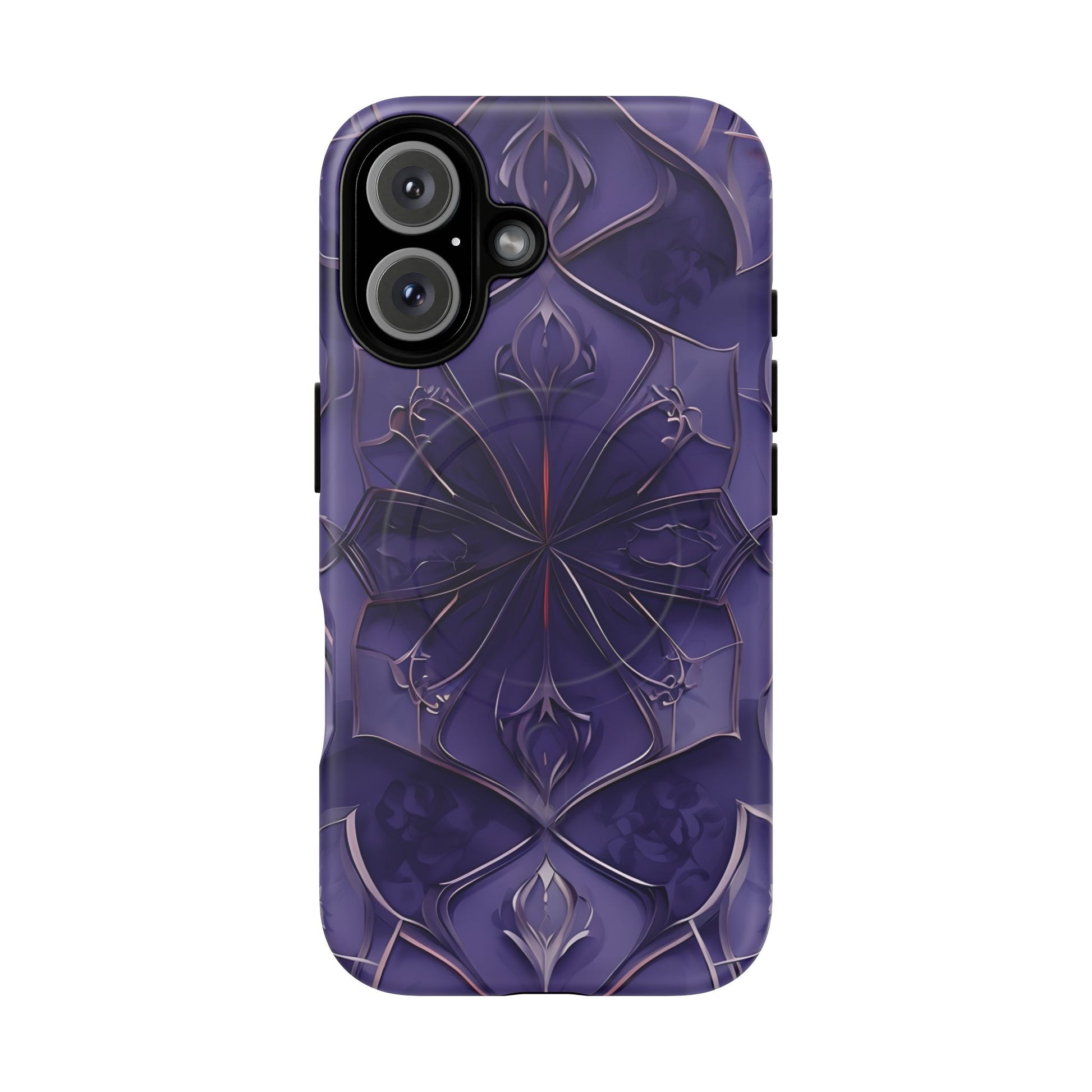 Violet Nebula - Kaleidoscope Collection Artistic Floral Burst - iPhone 16 MagSafe Phone Case -Bold Purple Symmetrical Design