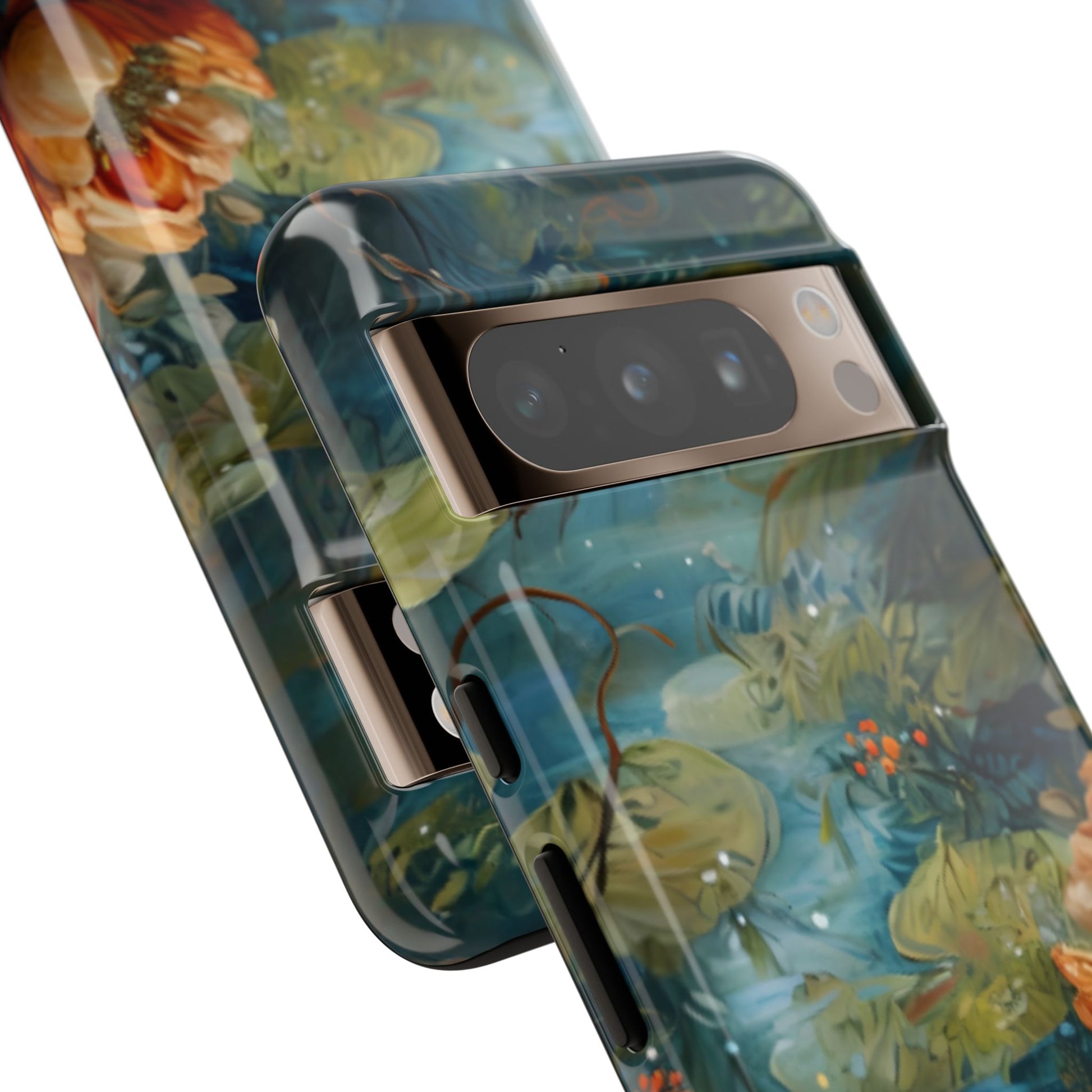Waterlily Nocturne impressionist water lily pond artwork Google Pixel phone case angled view