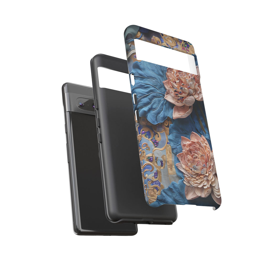 Peony Midnight Tapestry - Google Pixel 7 - Elegant Blue & Blush Artful Phone Cover